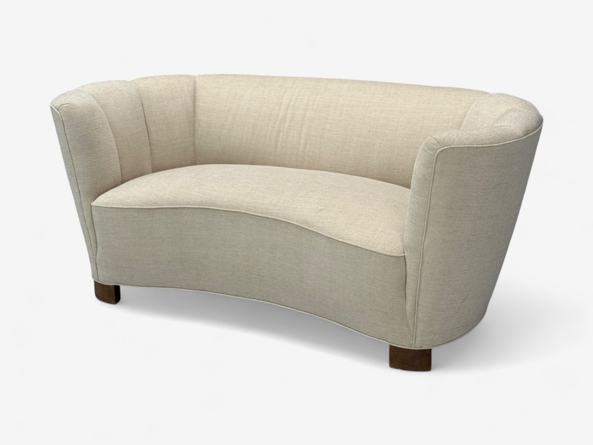Danish Modern, Beige Fabric, Oak, Banana Sofa, Denmark, 1940s