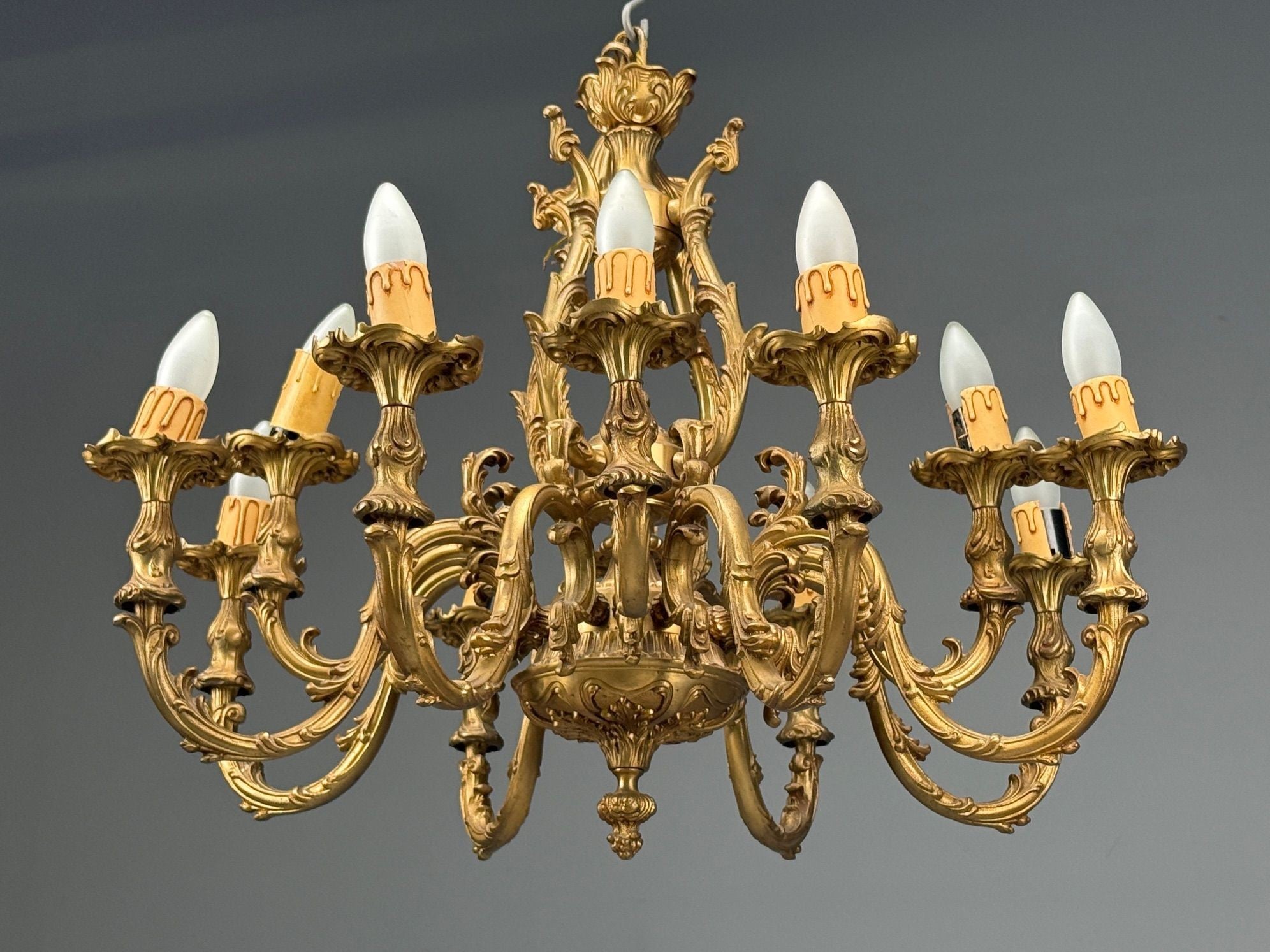 Baroque, Scroll Form Chandelier, Dore Bronze, France, 19th/20th Century