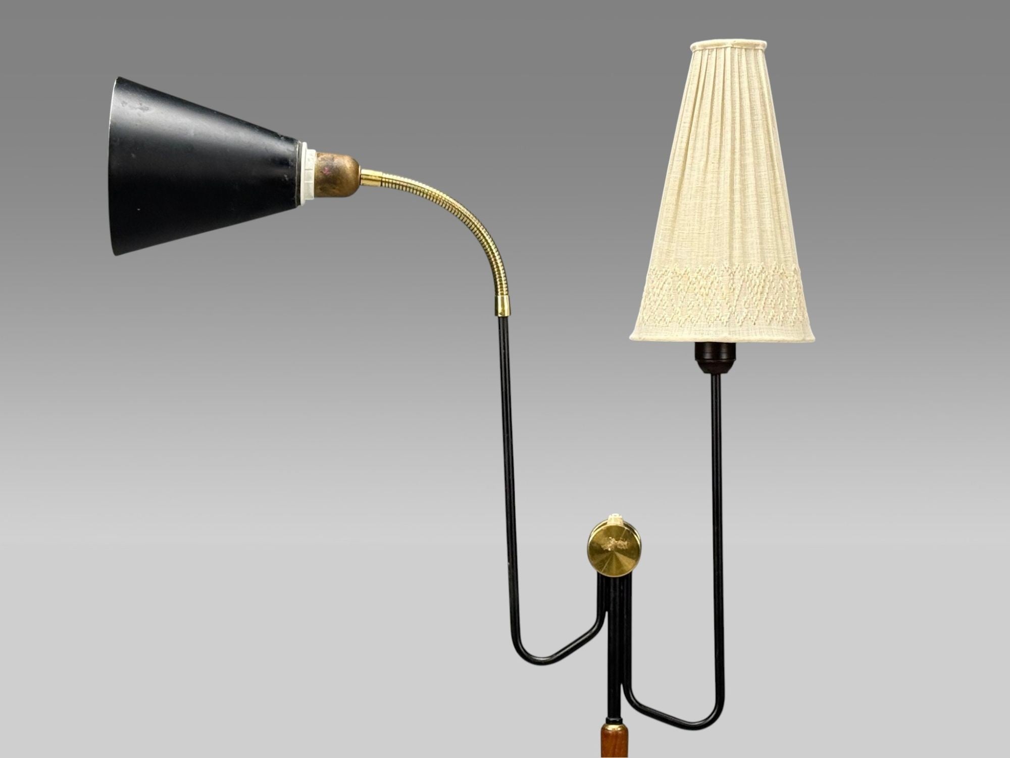 Möllers Armatur Eskilstuna, Floor Lamp, Lacquered Metal, Teak, Sweden, 1950s