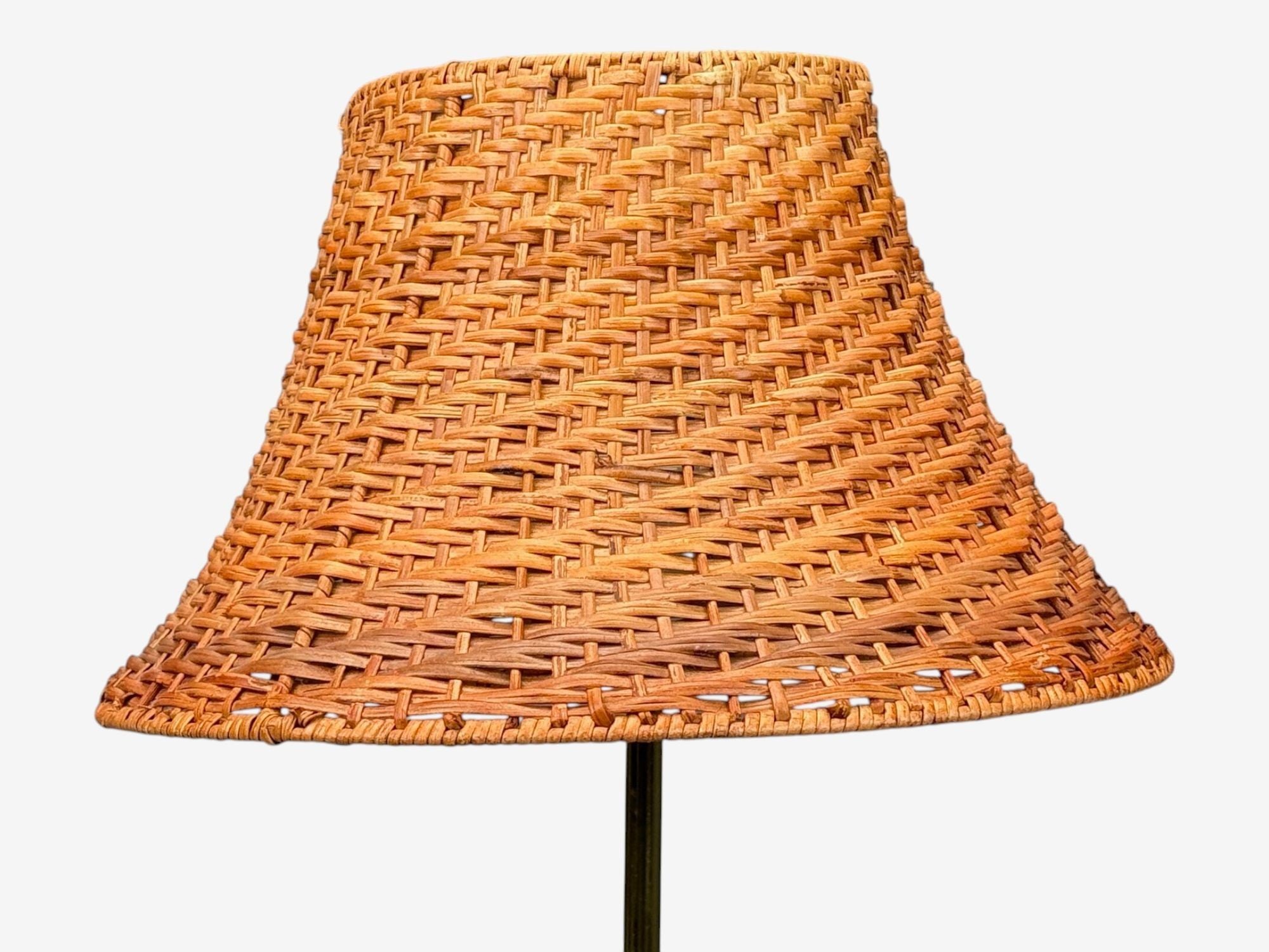 Falkenbergs Belysning, Floor Lamp, Brass, Rattan, Sweden, 1950s