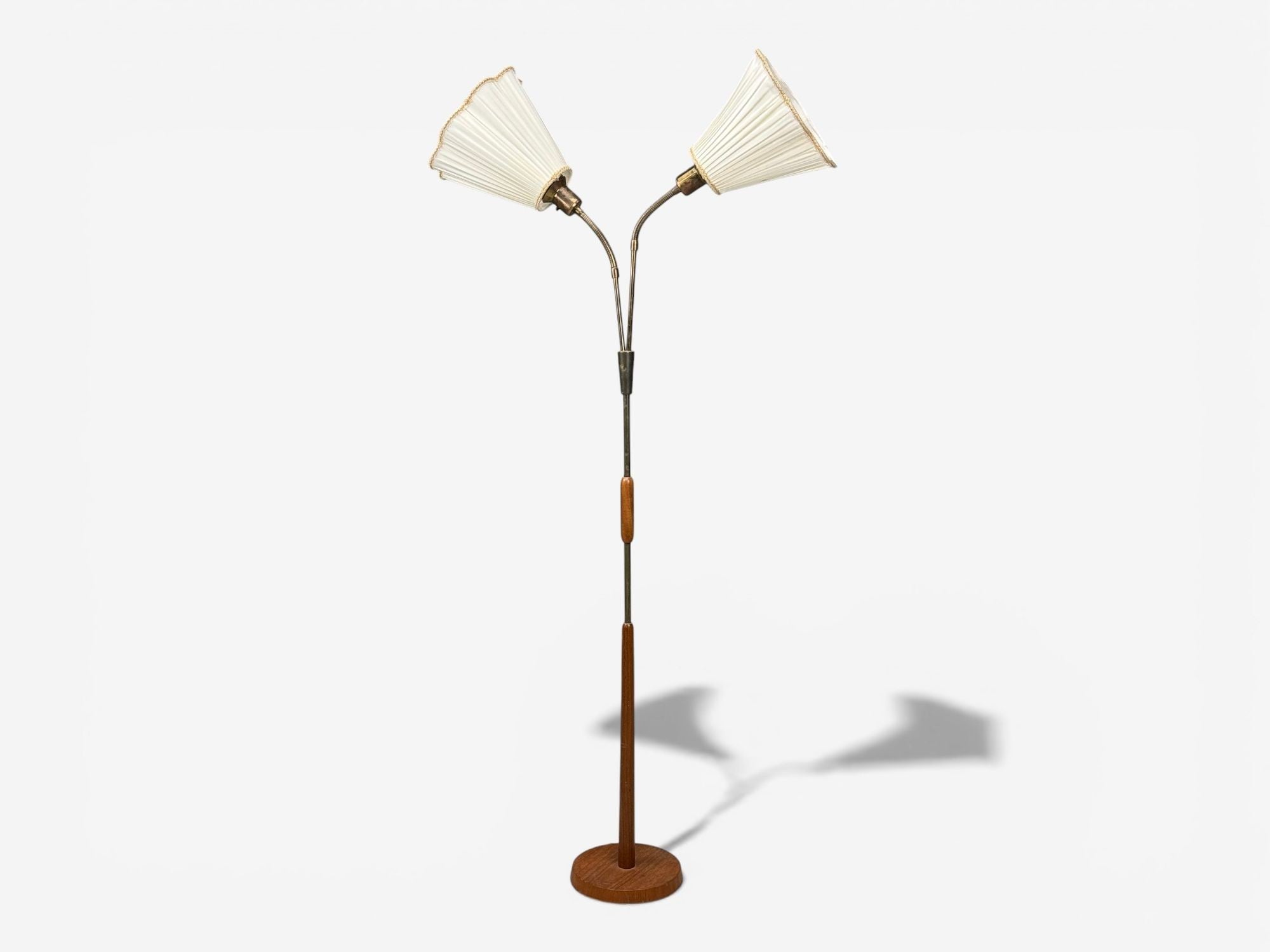 Nybro Armaturfabrik, Floor Lamp, Wood, Metal, Fabric, Sweden, 1940s