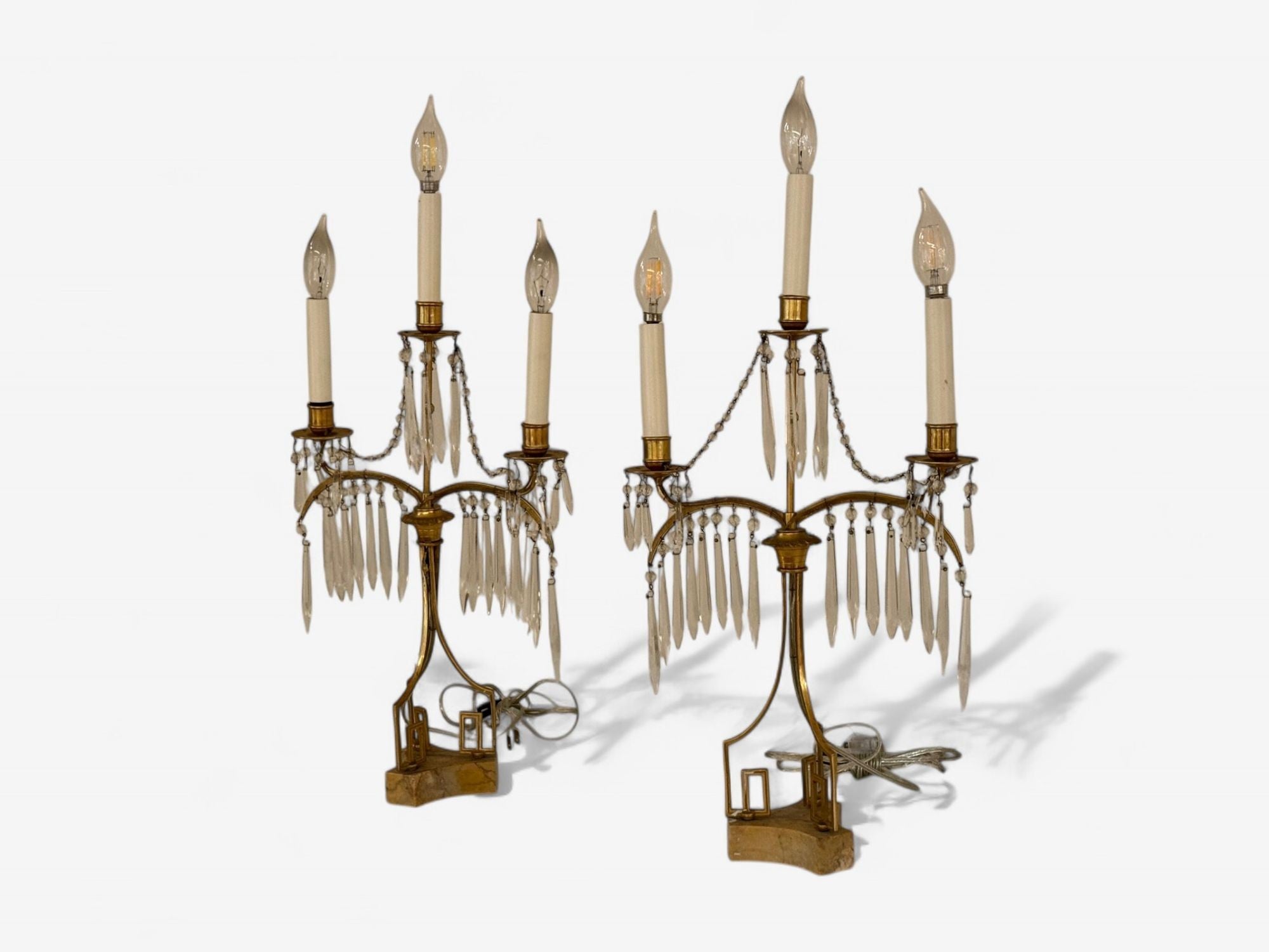 Russian Neoclassical, Table Lamps, Dore Bronze, Crystal, France, 19th C.