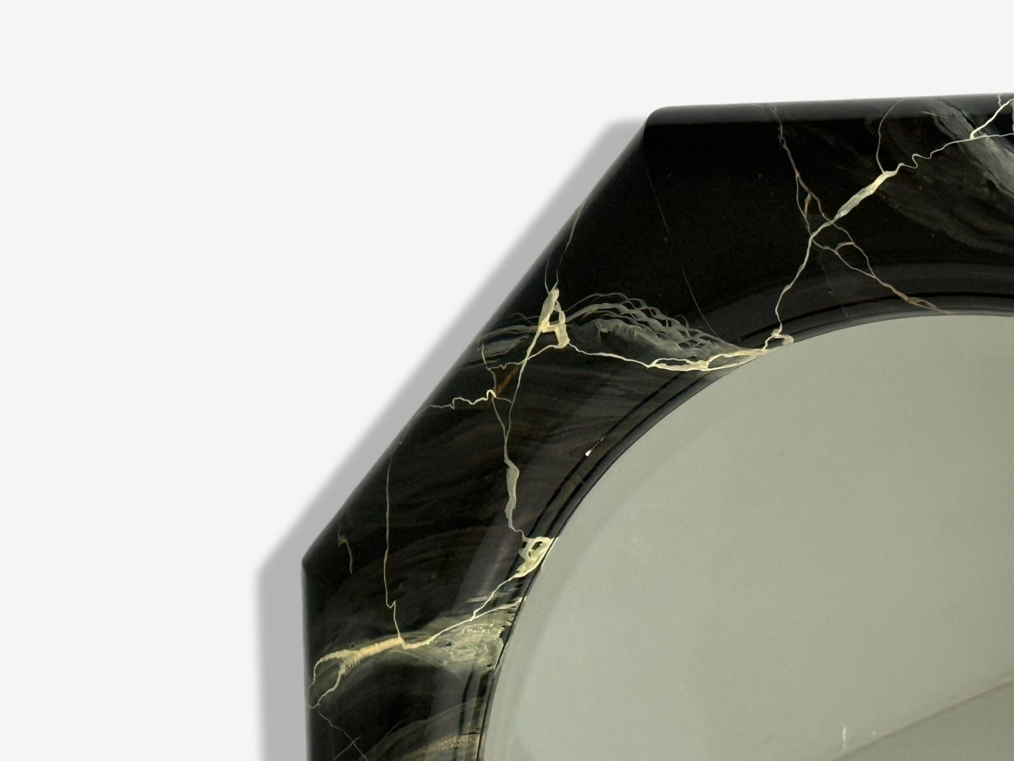 Mid-Century Modern, Octagonal Wall Mirror, Faux Marble Finish, USA, 1980s