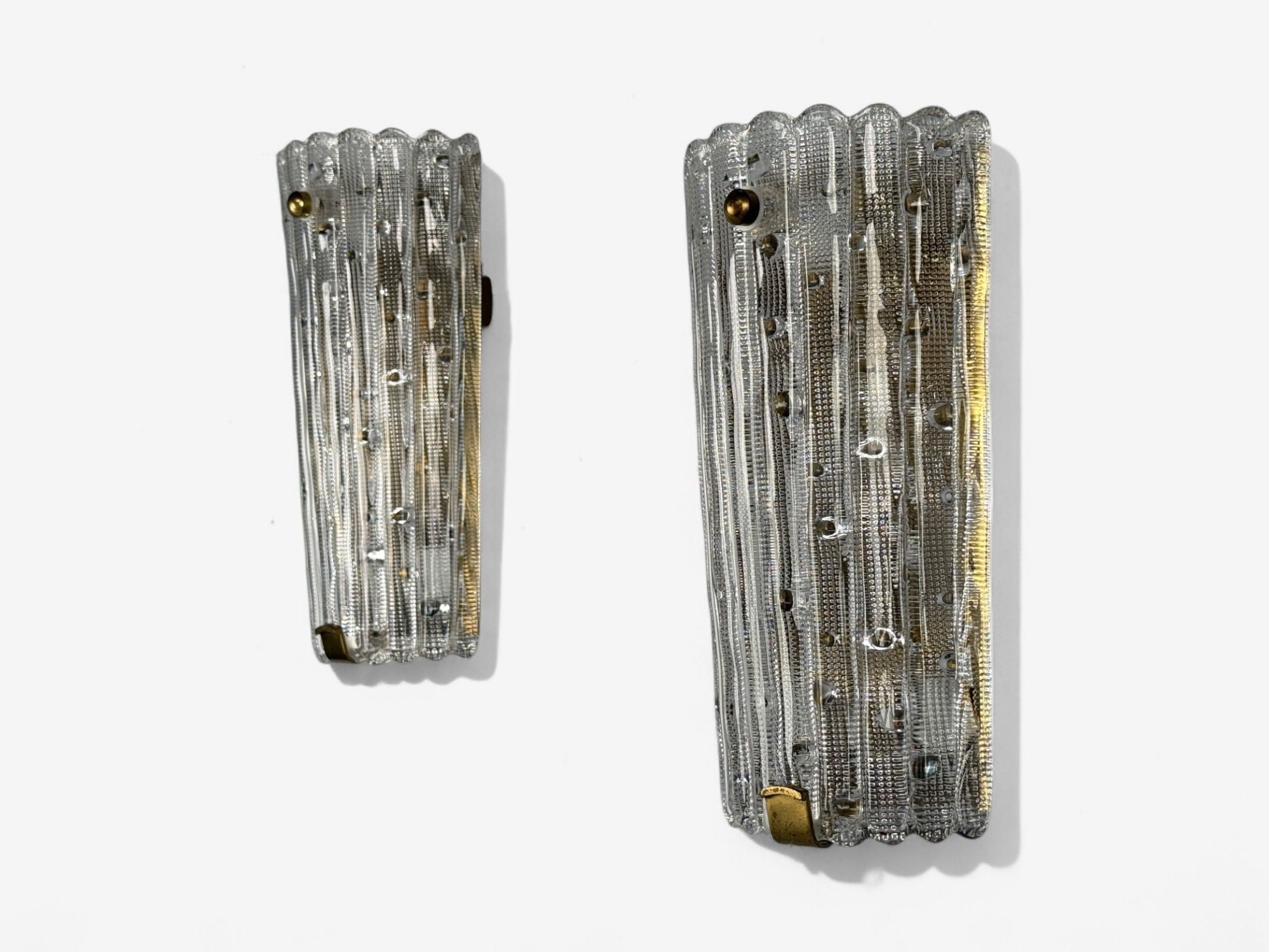 Carl Fagerlund, Textured Glass, Brass, Large Wall Sconces, Sweden, 1940s