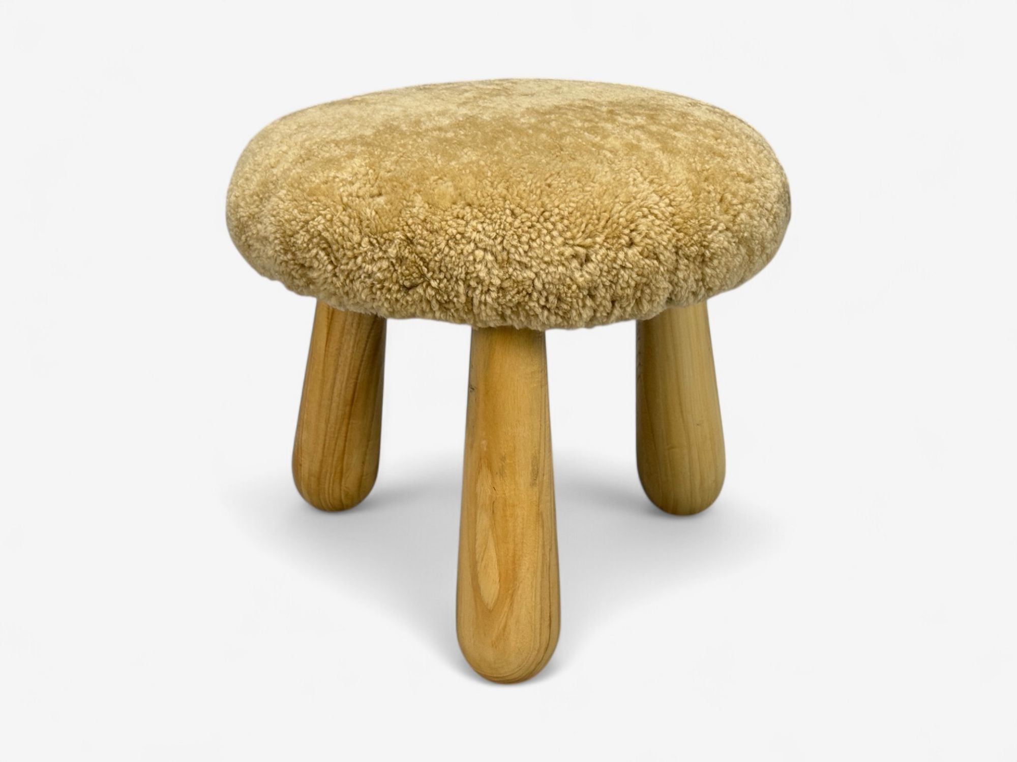 Danish Modern Style, Honey Sheepskin, Maple, Shearling Footstools, 21st C.