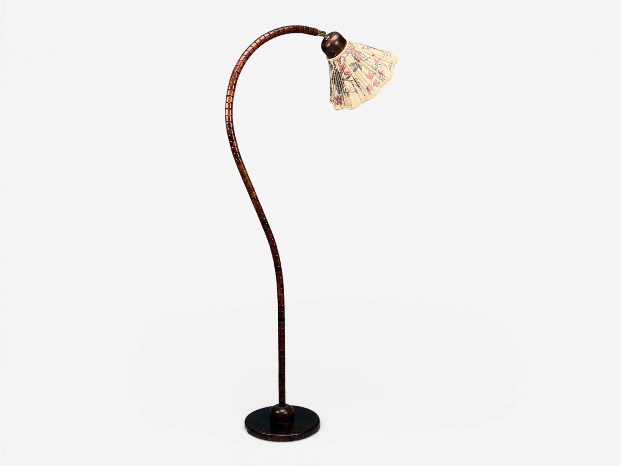 Markslöjd Attribution, Floor Lamp, Stained Wood, Fabric, Sweden, 1970s
