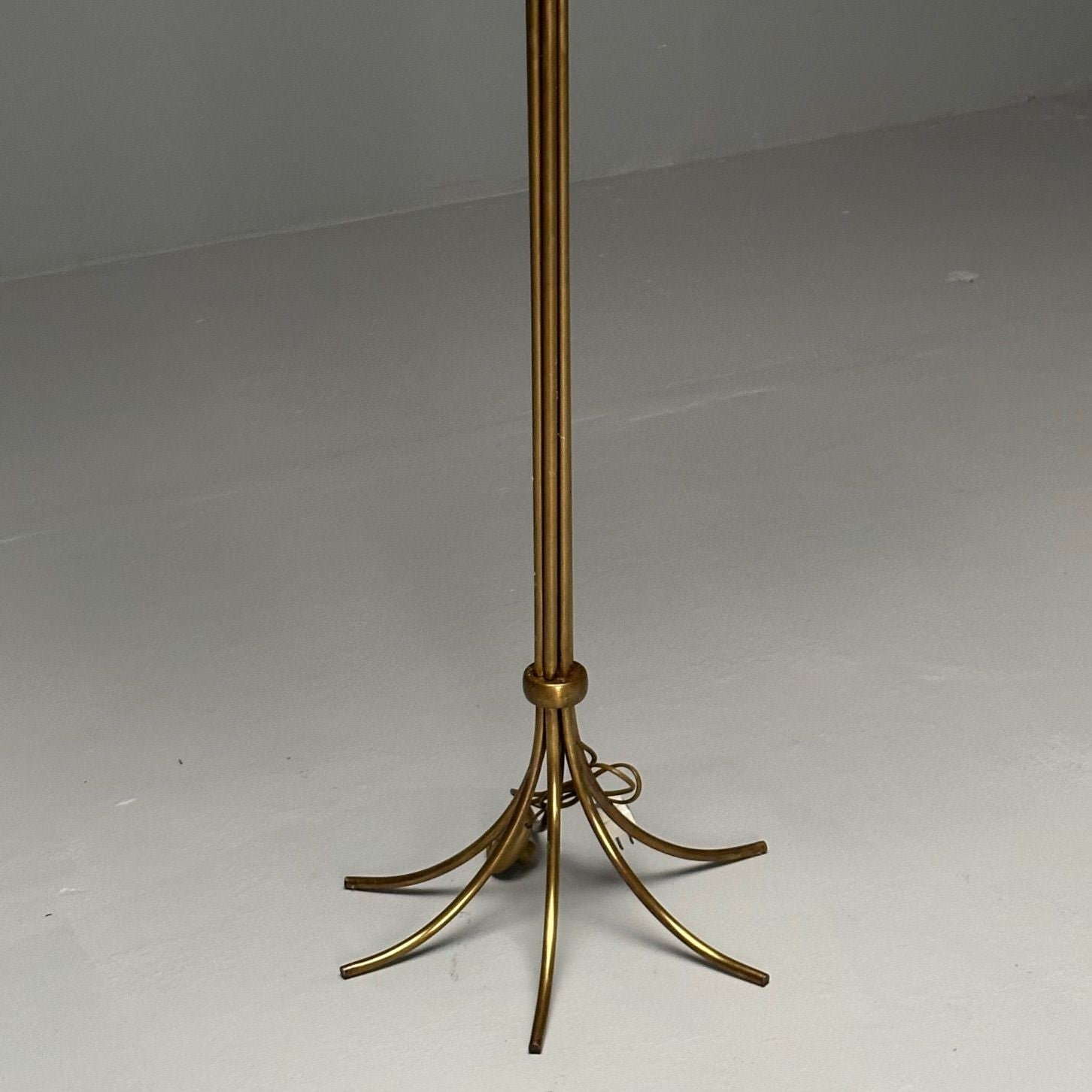 French Mid-Century Modern Style, Gilt Metal, Fabric, Vintage Floor Lamps