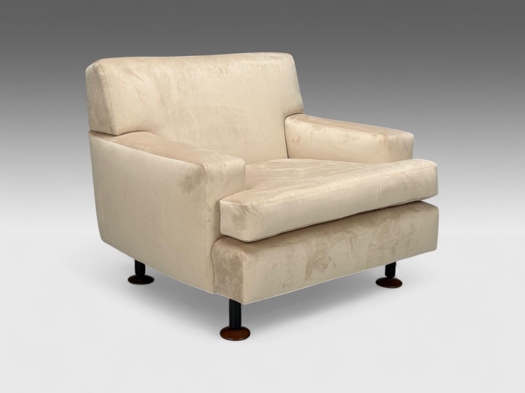 Marco Zanuso, Beige Velvet, Wood, Metal, Lounge Chair, Italy, 1960s