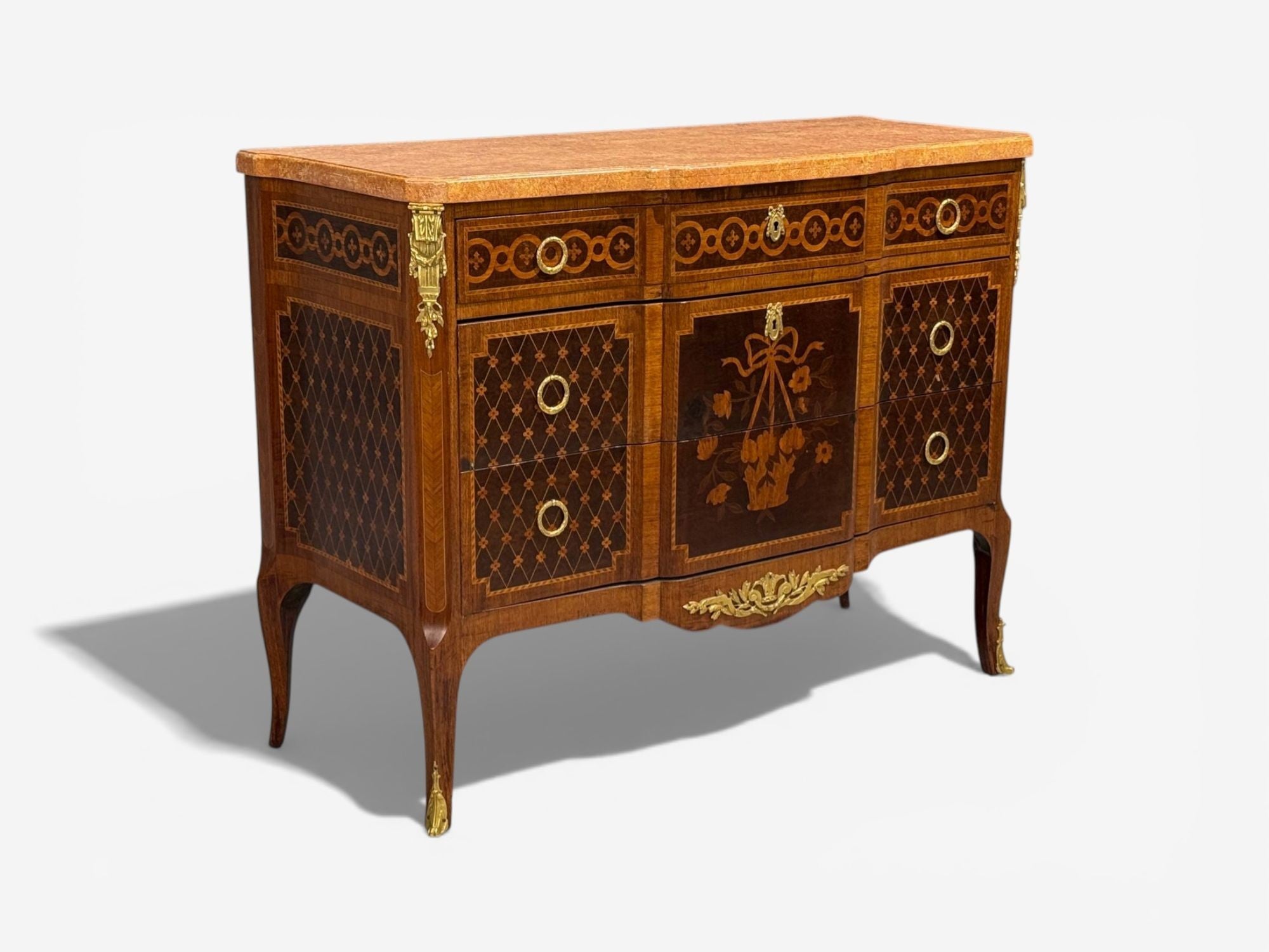 Louis XVI, Commode, Bronze, Parquetry, Faux Marble, France, 20th c.