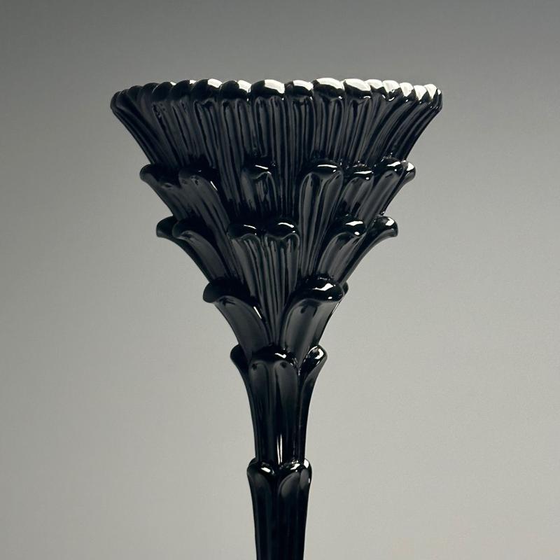 Serge Roche Style, Mid-Century Modern, Palm Leaf Floor Lamps, Black Lacquer