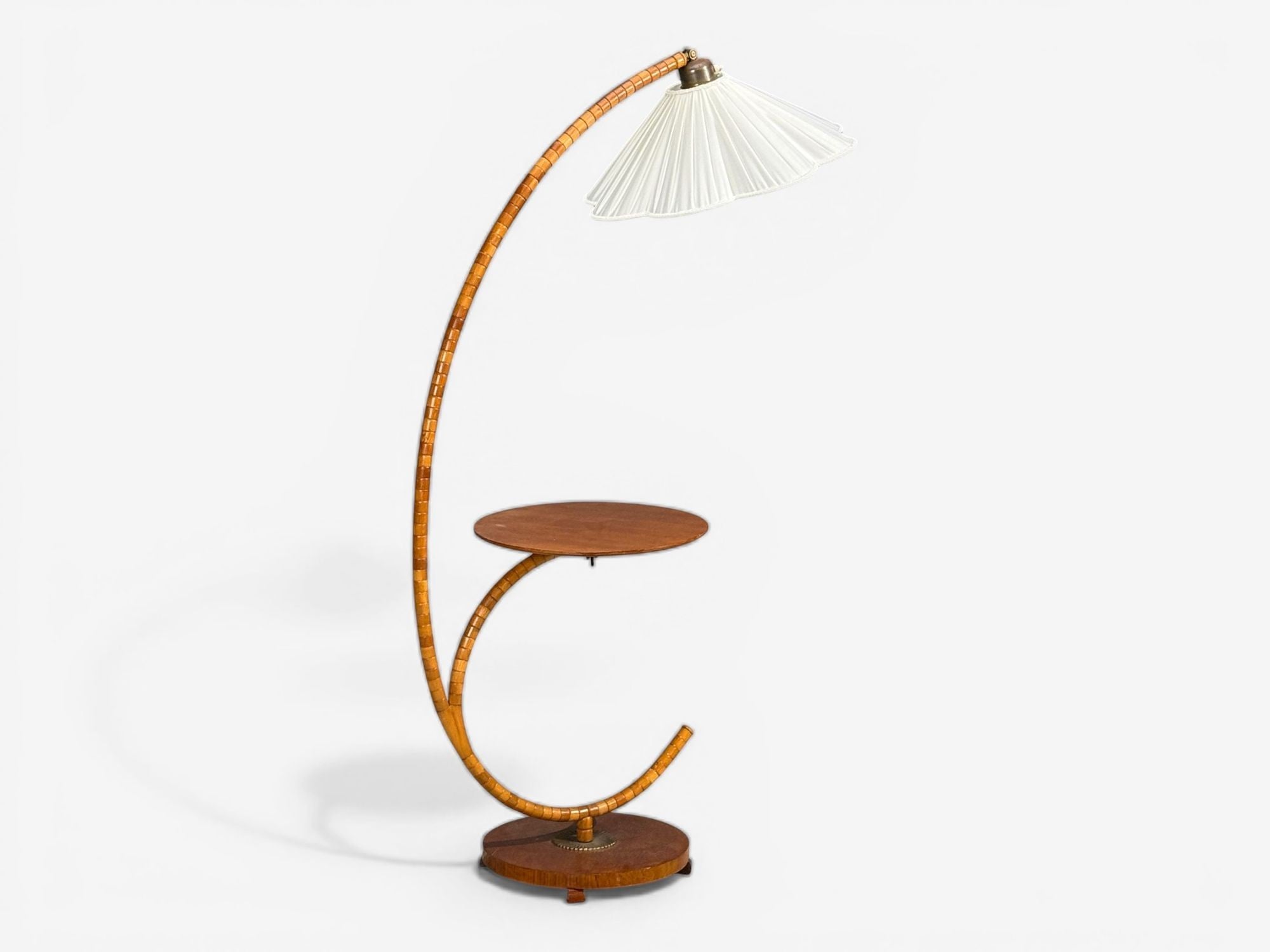 Swedish Modern, Floor Lamp with Shelf, Birch, Brass, Sweden, 1930s