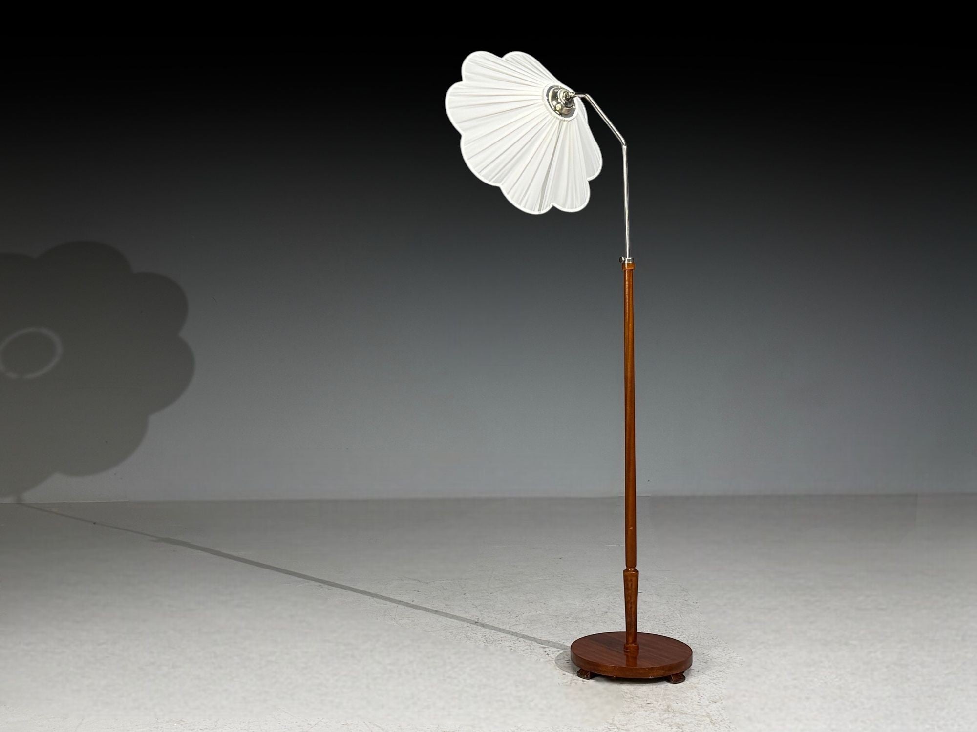 Swedish Art Deco, Floor Lamp, Wood, Metal, Silk, Sweden, 1930s