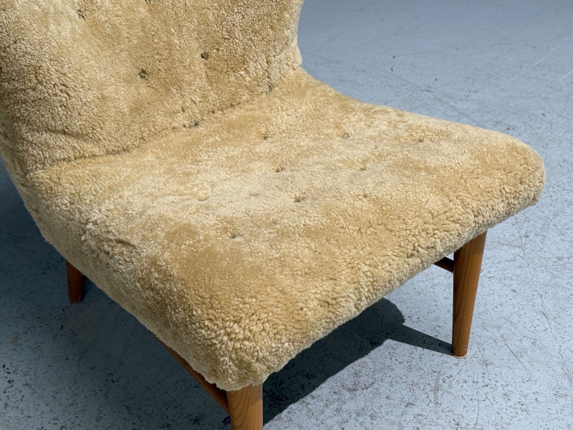 Erik Bertil Karlén, Rare Easy Chair, Beech, Shearling, Sweden, 1940s
