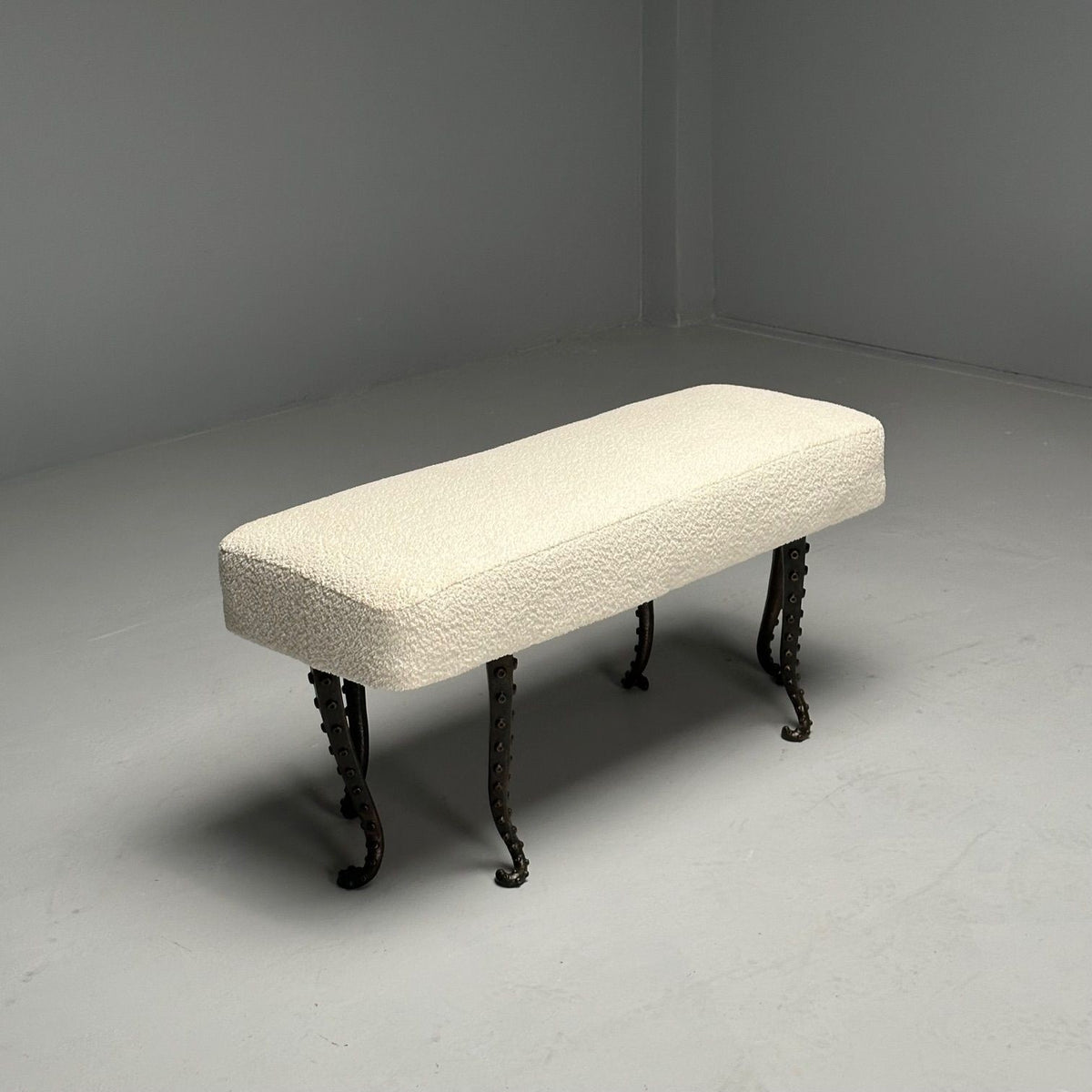 Modern, Long Octopus Benches, Blackened Bronze, White Boucle