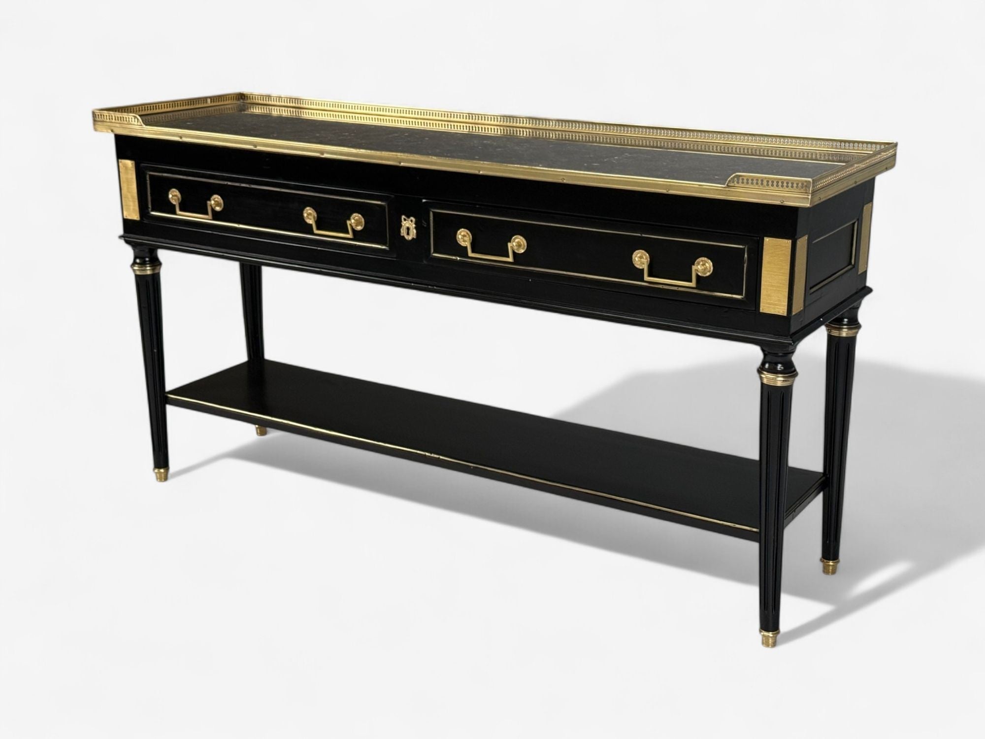 Louis XVI, Hollywood Regency, Bronze, Marble, Ebonized Console, France, 1930s