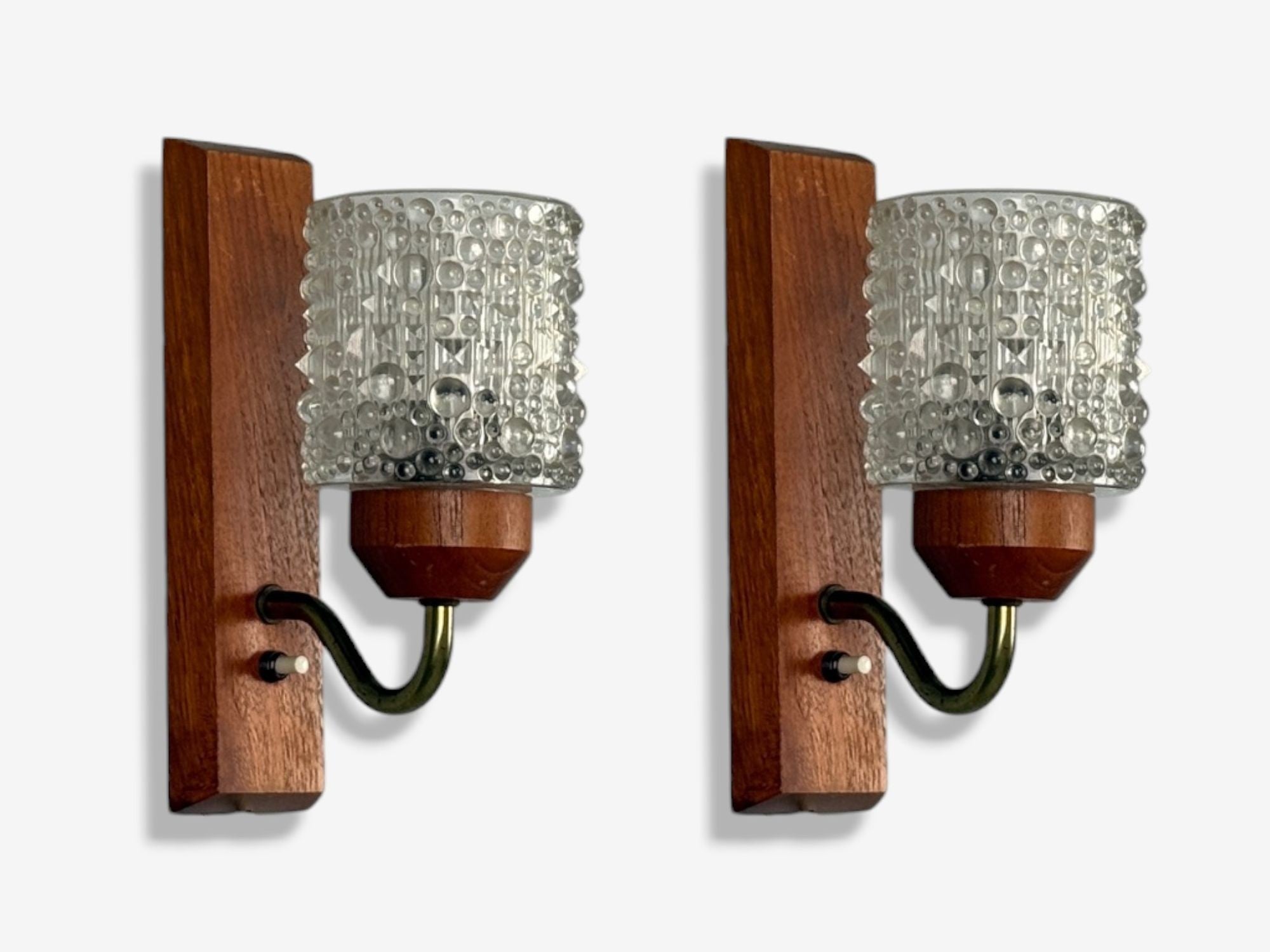 Danish Modern, Teak, Brass, Glass, Wall Lights, Denmark, 1960s