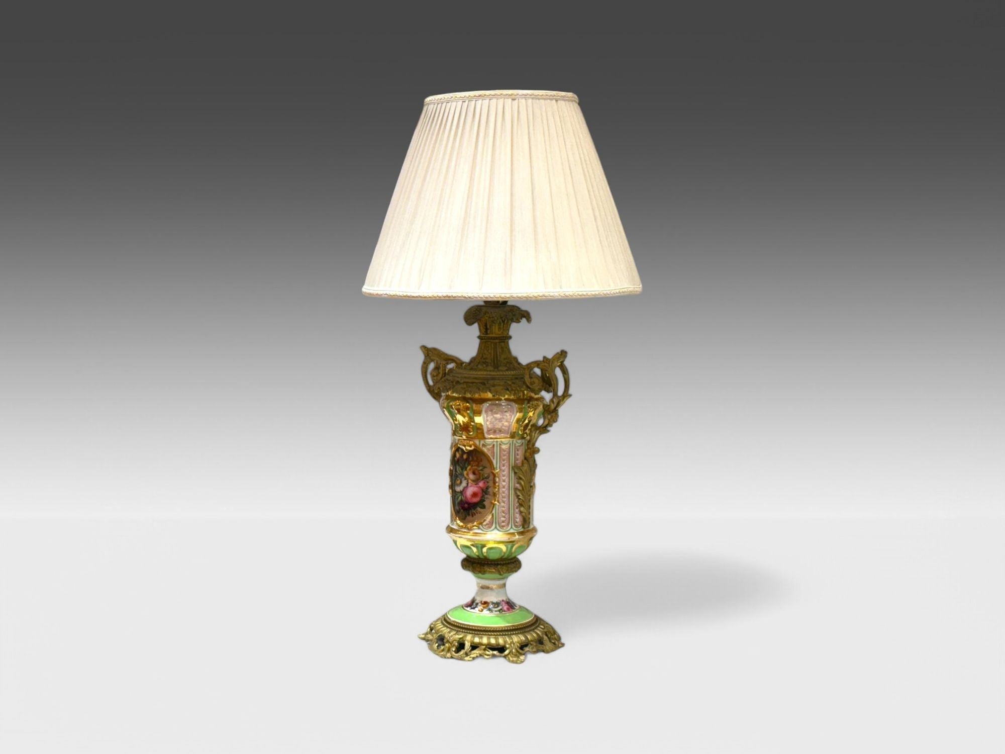 French Design, Gilt Bronze, Porcelain, Ornate Table Lamp, France, 19th C.