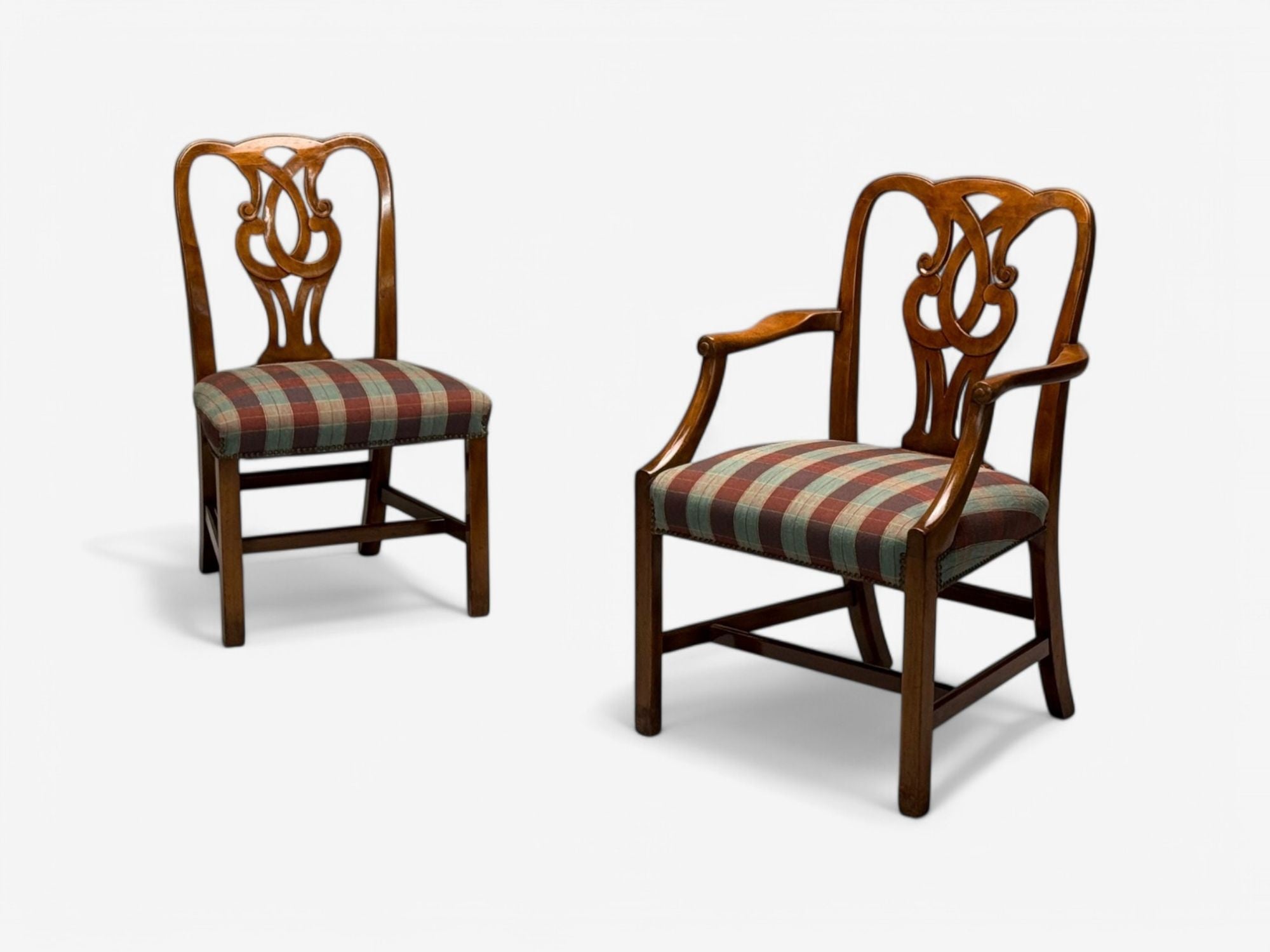 Baker Furniture, Chippendale Style, Mahogany, Eight Dining Chairs, USA, 1950s