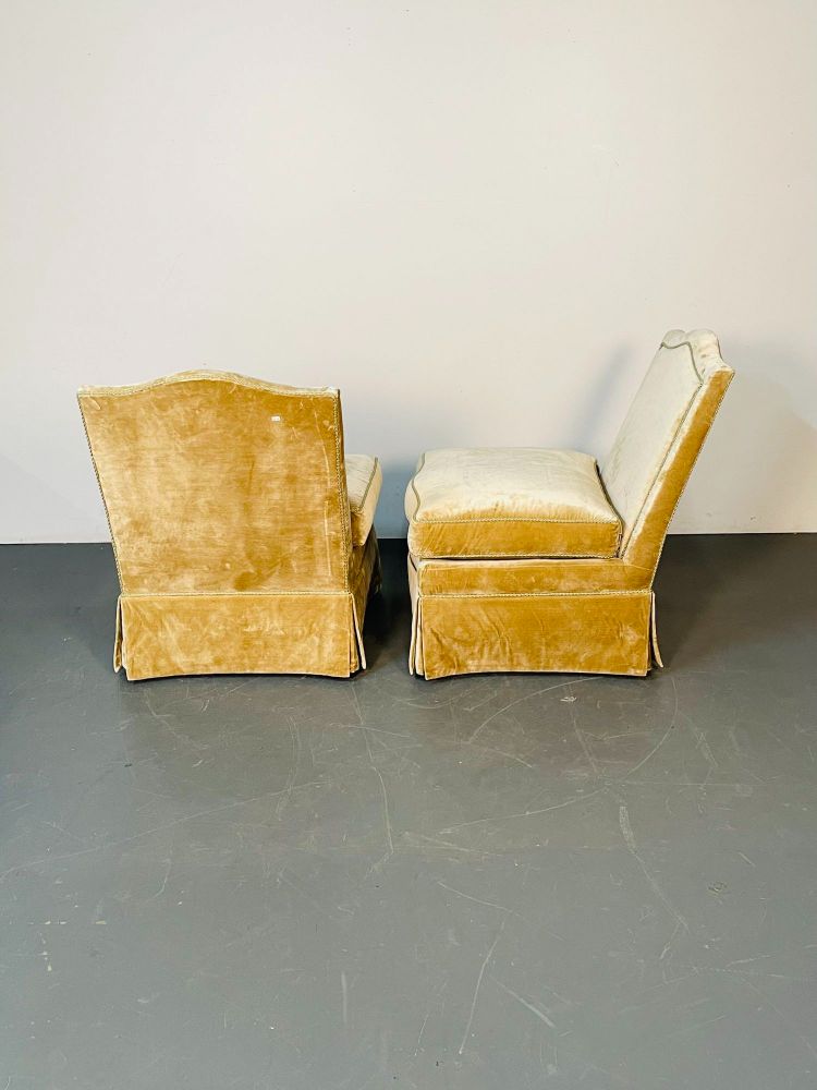 Pair of Louis XVI Style Mohair Slipper or Lounge Chairs, Traditional, Velvet