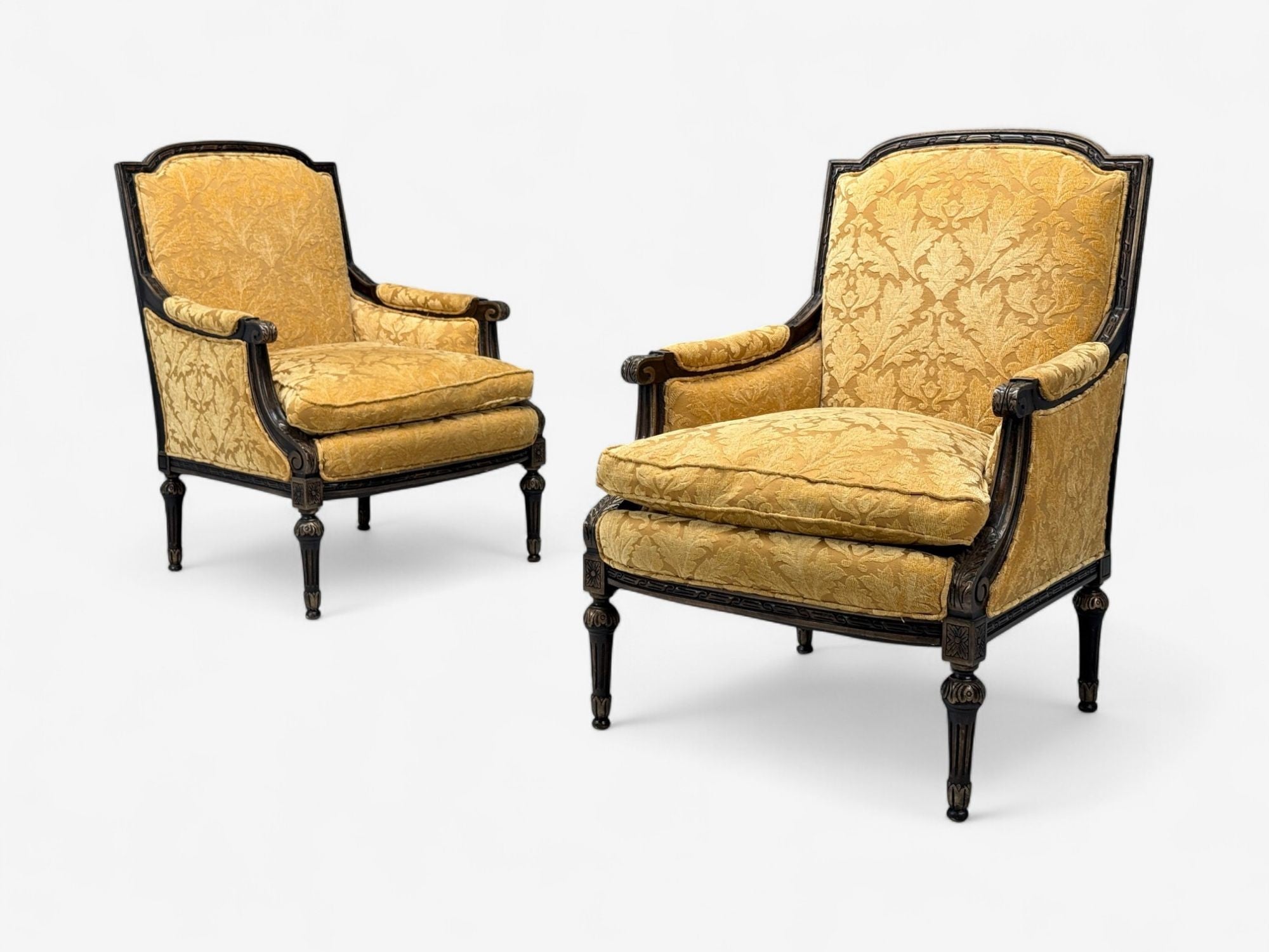 Louis XVI Style, Beige Fabric, Mahogany, Lounge Chairs, France, 1920s
