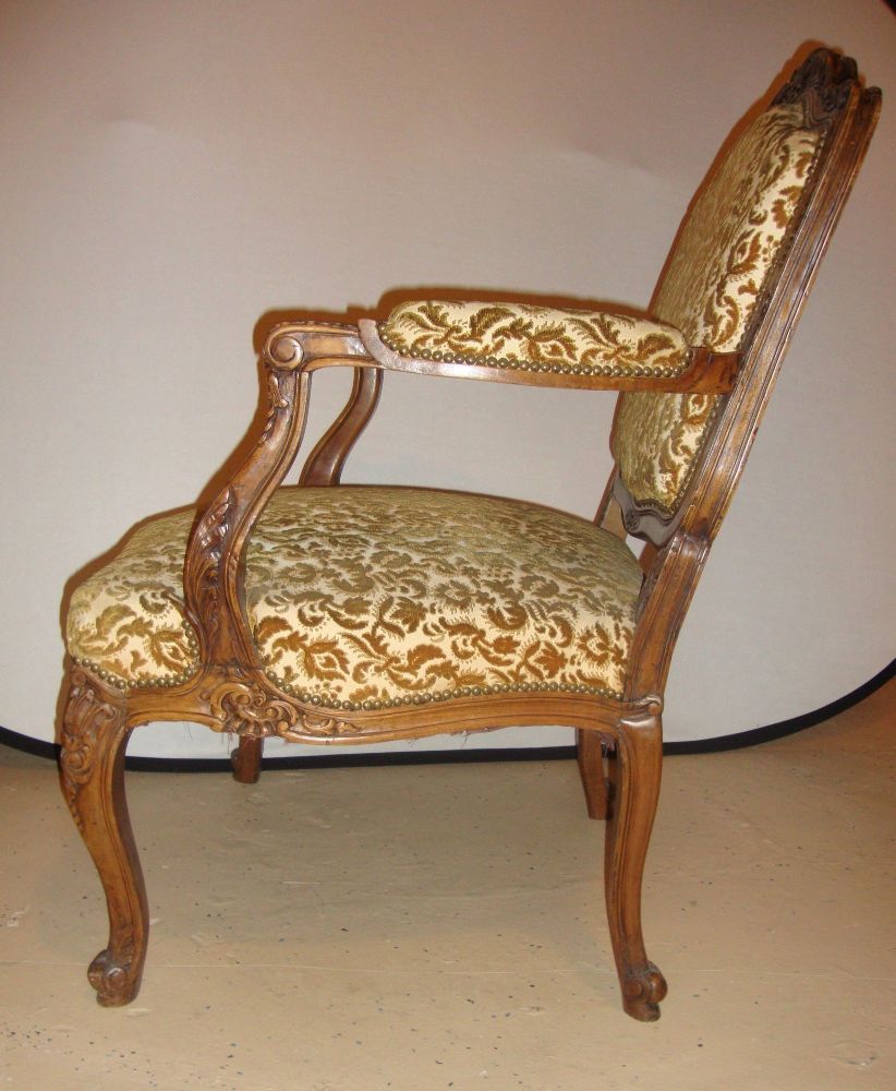 Pair of Rococo Craved Louis XV Style Armchairs