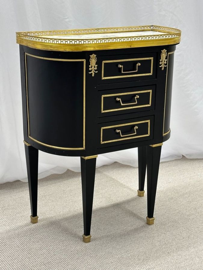 Single Ebony Demilune Marble Top Bronze Mounted End / Side Table
