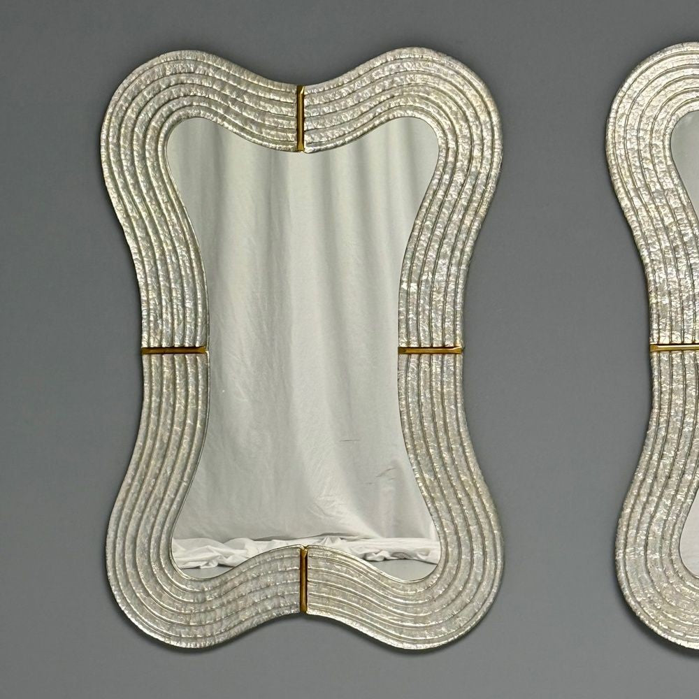 Modern Wavy Wall Mirror, Murano Glass, Silver Leaf, Brass, Italy, 21st C.