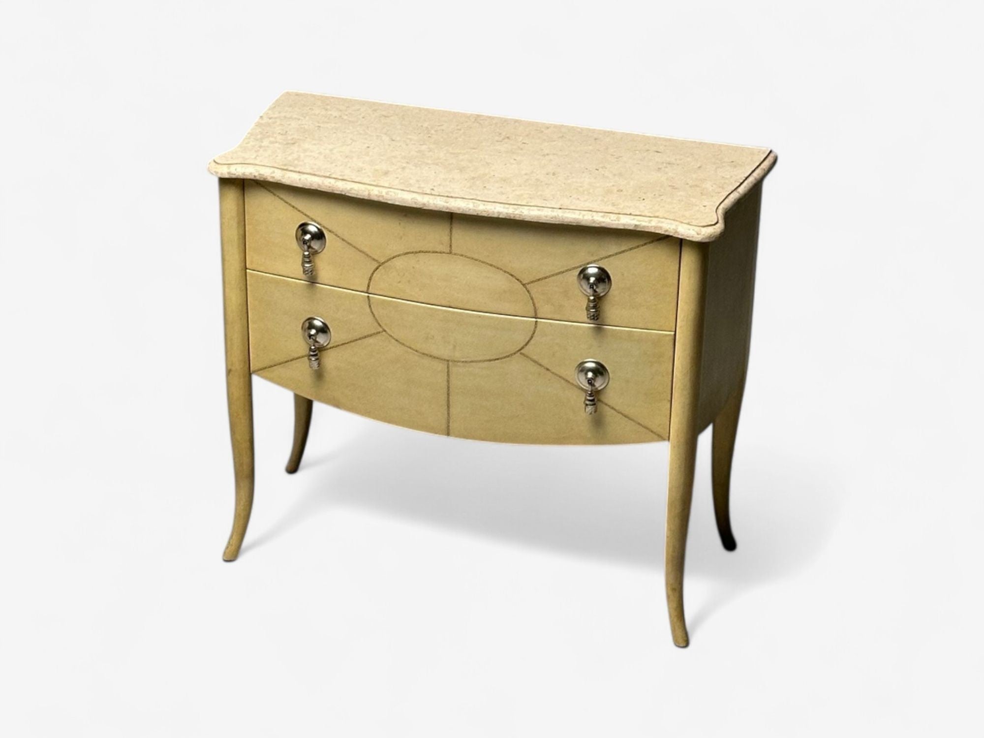 Andre Groult Style, Art Deco, Parchment Paper, Faux Stone, Nightstand, 1990s