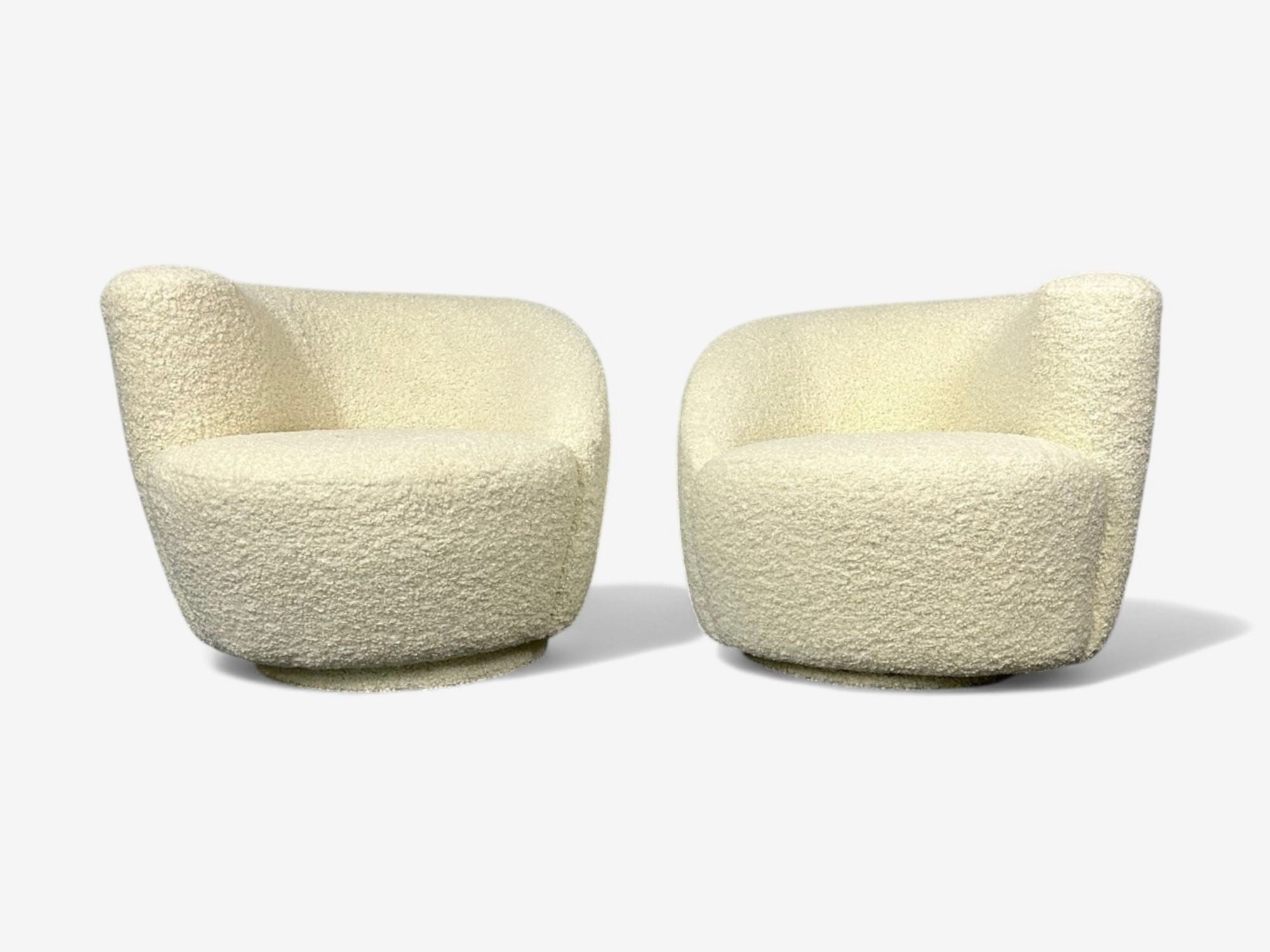 Vladimir Kagan Style, White Boucle, Nautilus Style Swivel Chairs, USA, 1970s