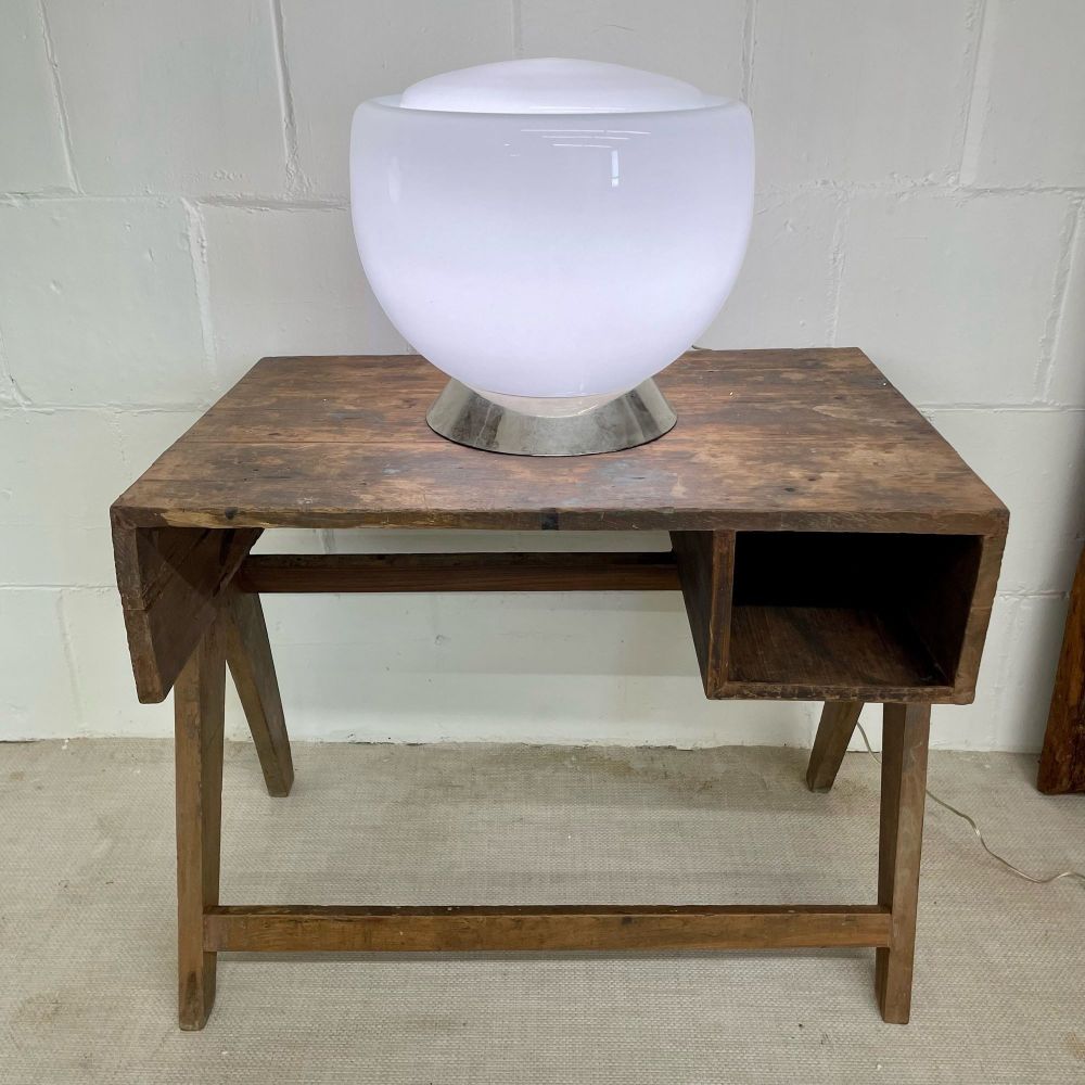Large Mid-Century Modern Handblown Glass and Chrome Table / Desk Lamp, Italian