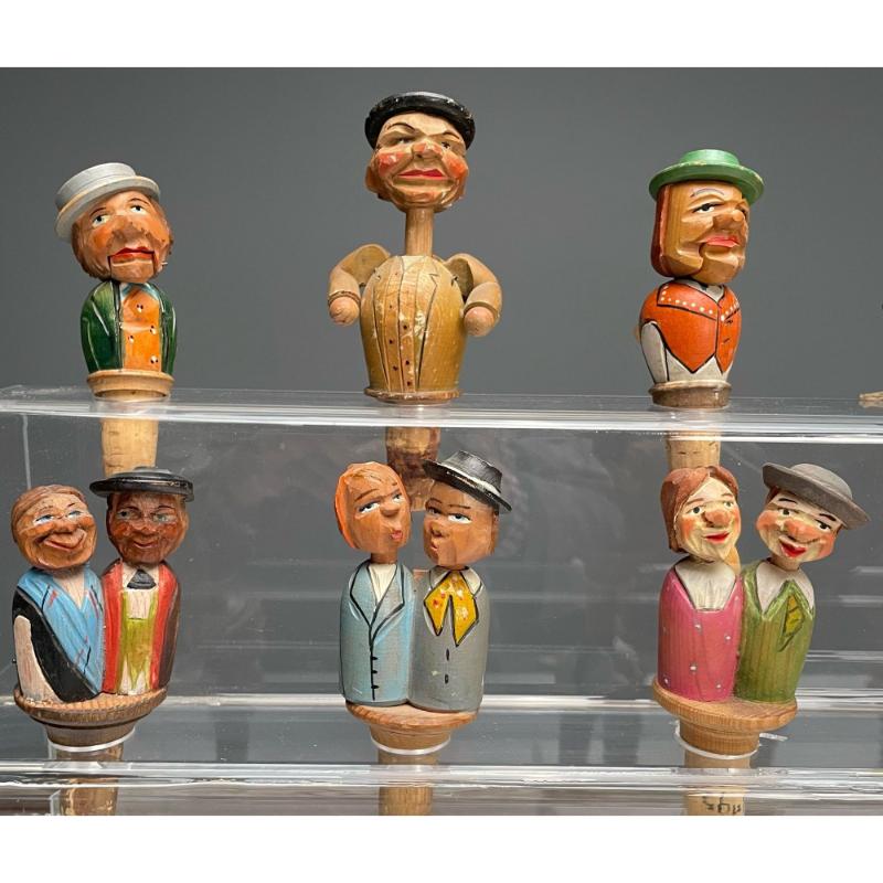 German, Cork Wine Stoppers, Hand Carved, Painted Wood, 19th/20th Century