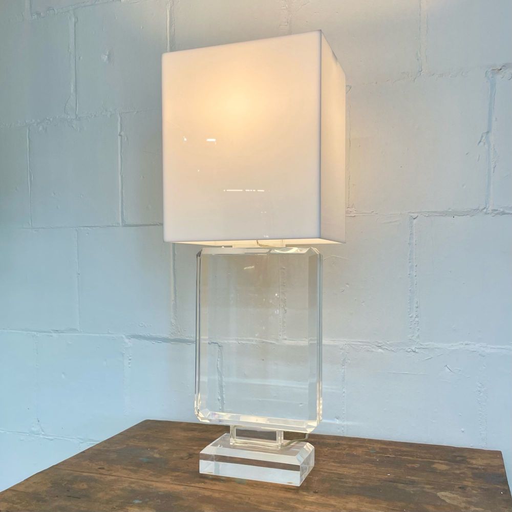 Single Lucite and Brass Mid-Century Modern Art Deco Style Table / Desk Lamp