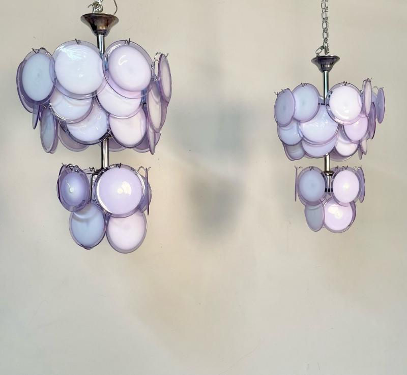 Pair of Mid-Century Modern Style Purple Murano Glass Disk Chandeliers