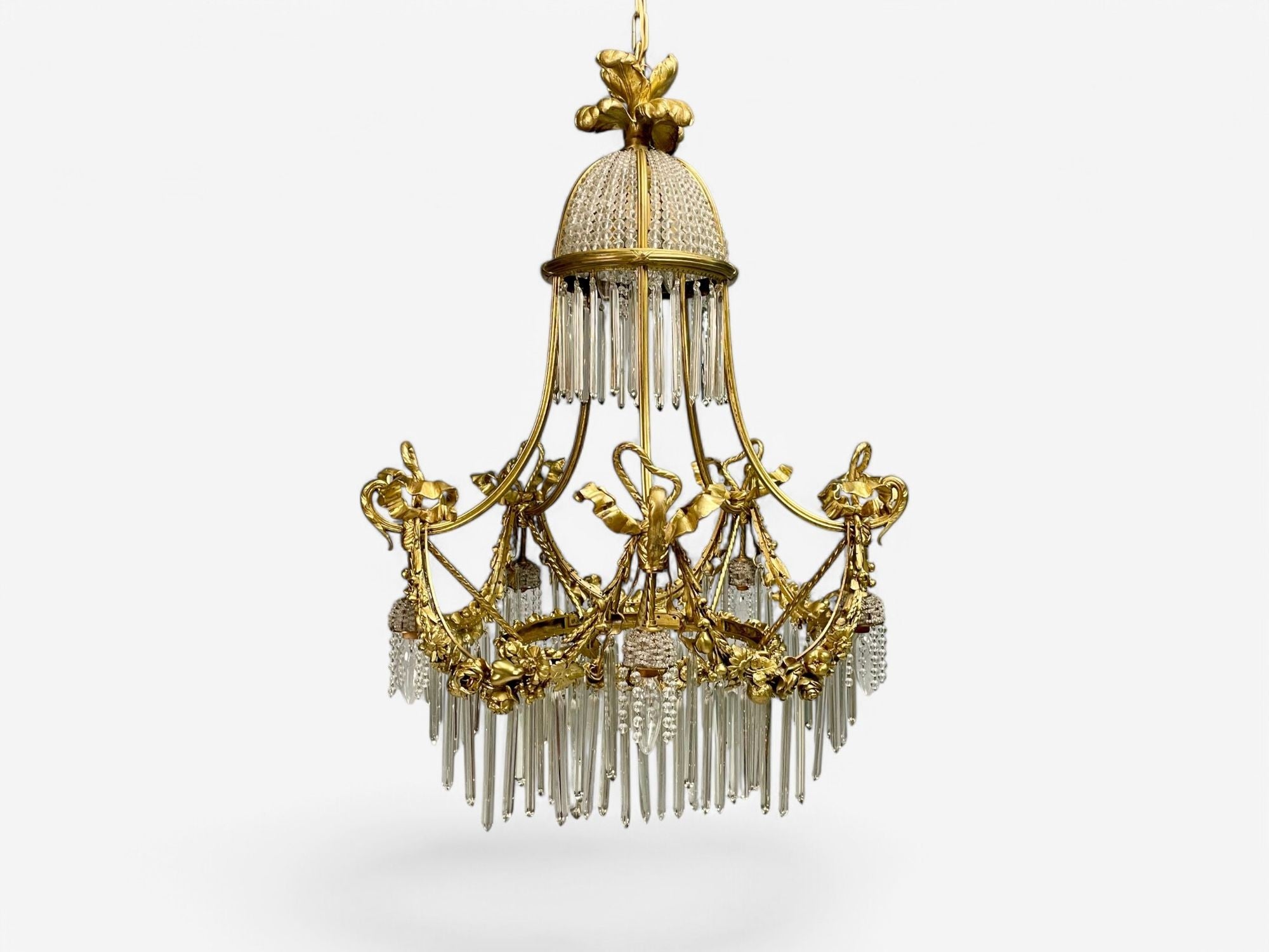 Louis XVI Style, Russian Neoclassical, Bronze, Crystal, Chandelier, France 1900s