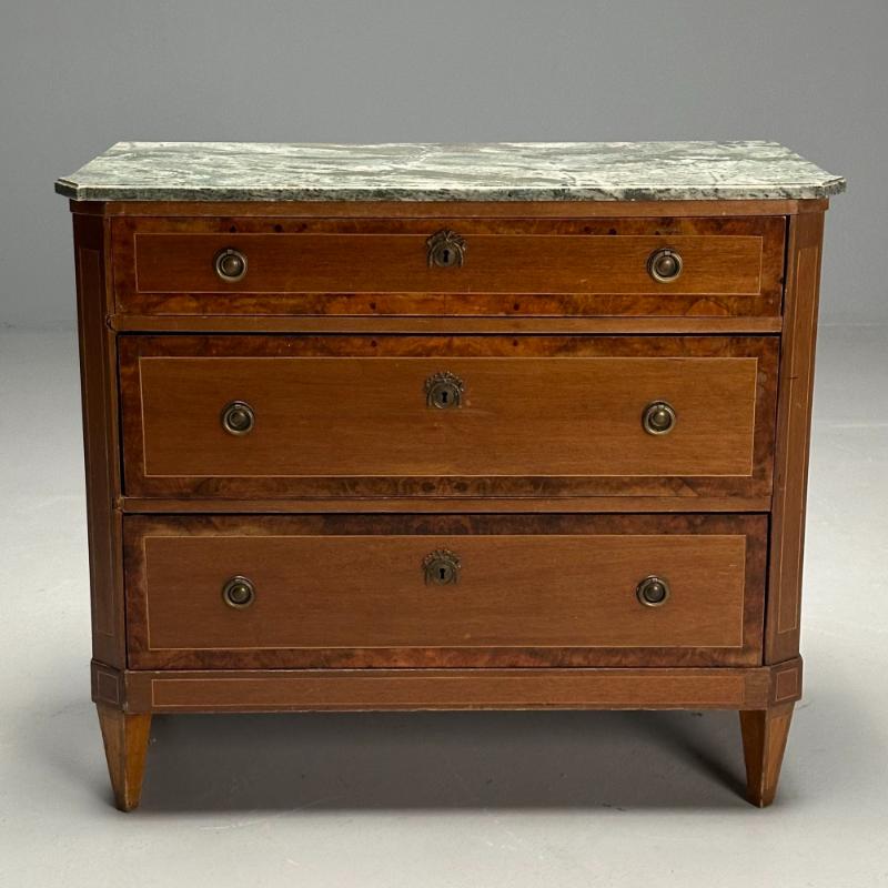 Gustavian, Louis XVI Style, Swedish Commode, Birch, Marble, Brass, 1950s