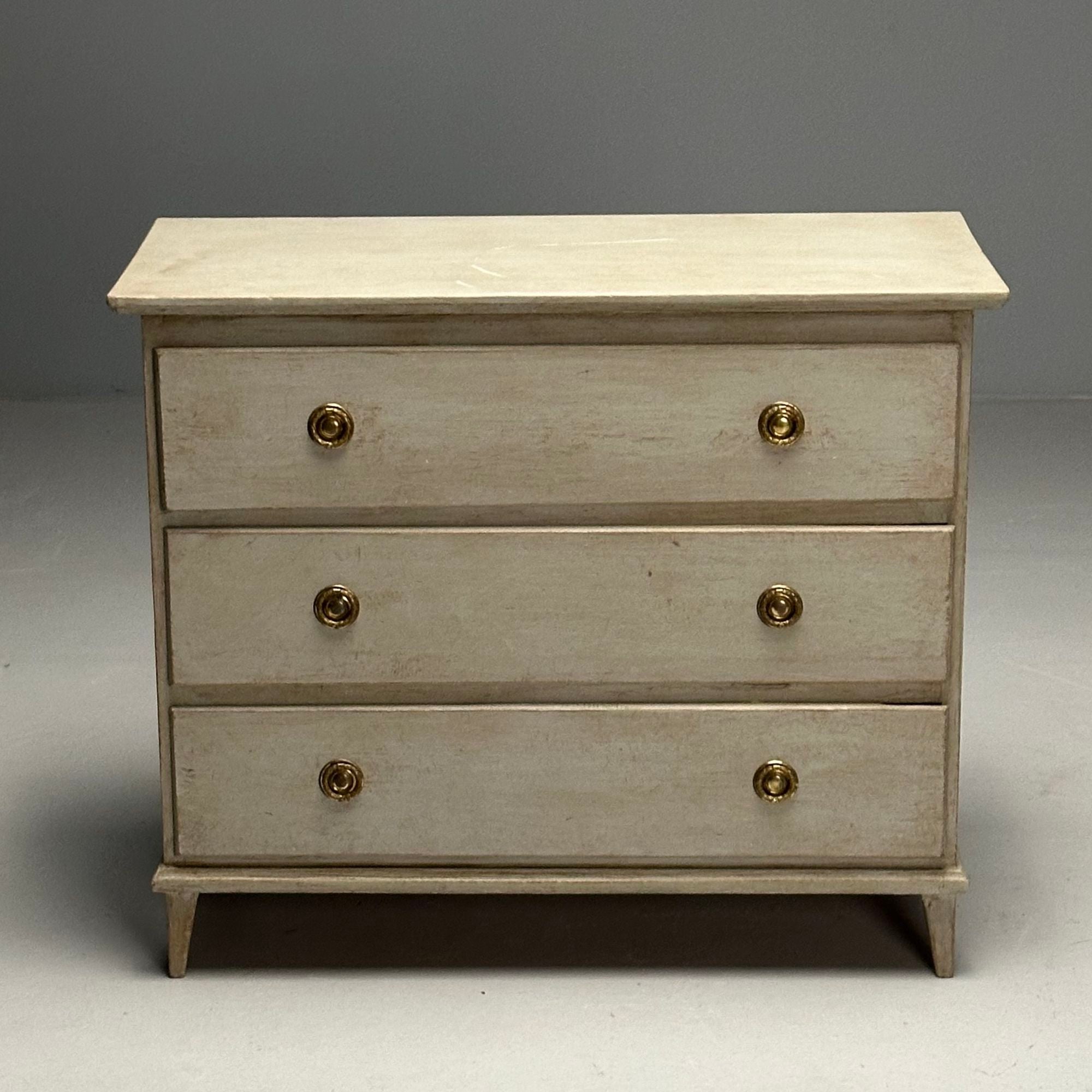 Gustavian, Swedish Commode, Grey Paint Distressed, Brass, Sweden, 1940s