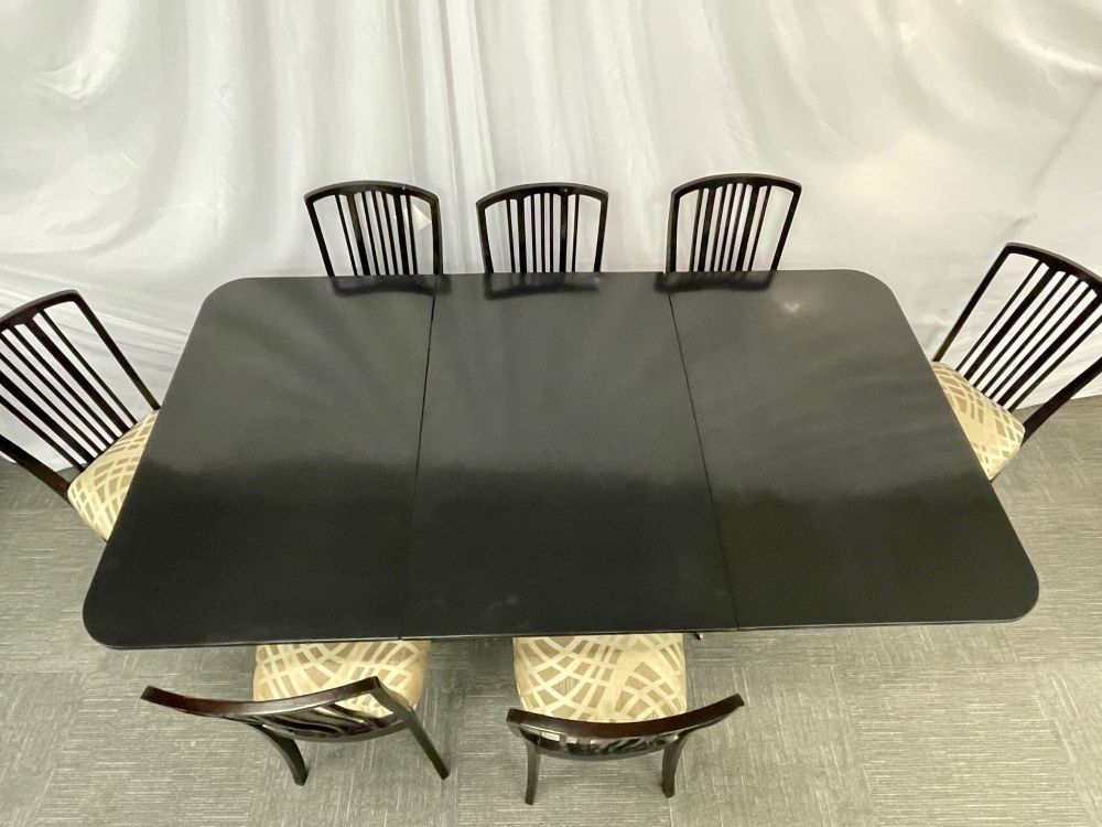 Hollywood Regency Triple Pedestal Ebony Dining Table, Maison Jansen