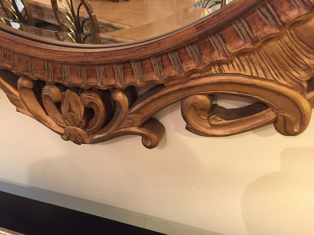 Italian Palatial Gilt Decorated Carved Circular Wall or Console Mirror