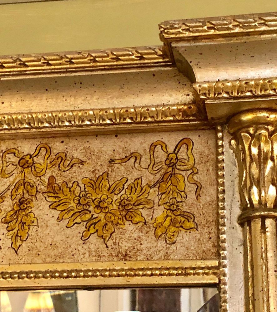 Italian Console Mirror Having Silver Leaf Eglomise Design by LaBarge
