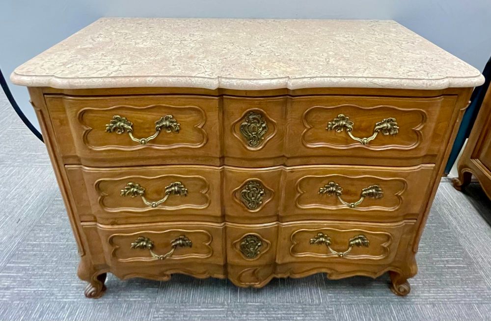 Pair of Marble-Top Louis XV Style Commodes Chests Attributed to Maison Jansen