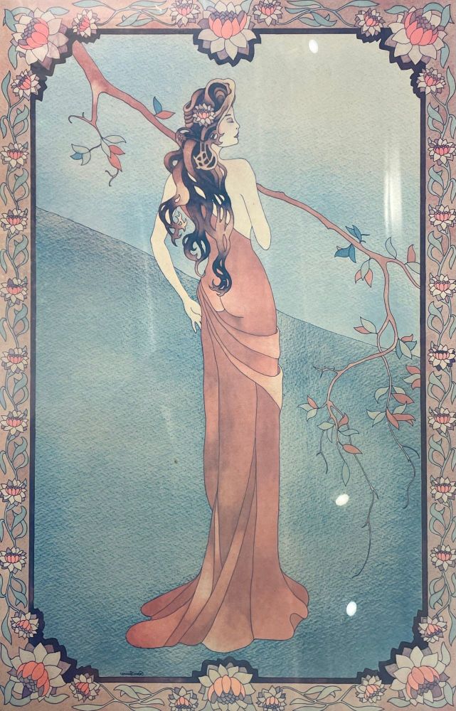 Art Nouveau Style Print Elegant Woman in the Forest