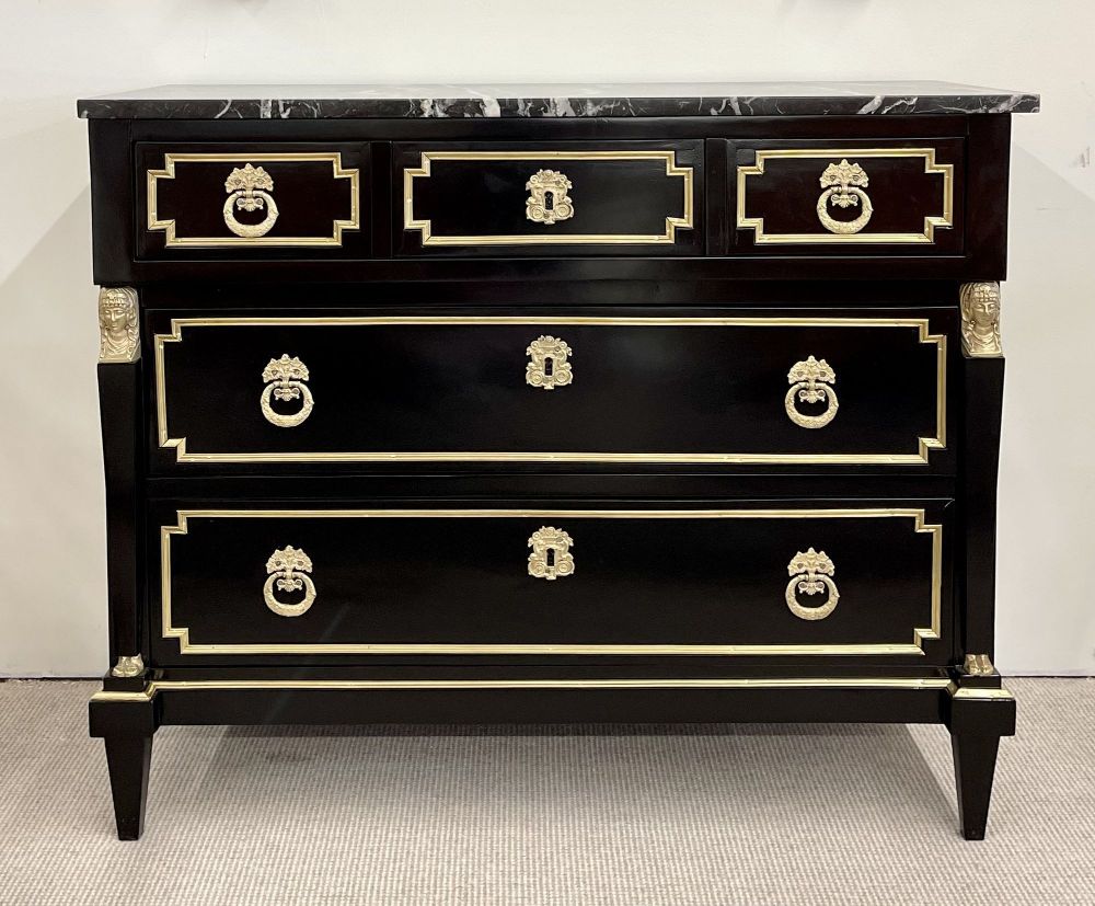 19th Cent Ebony Empire Commode or Nightstand, Refinished, Bronze Mounted
