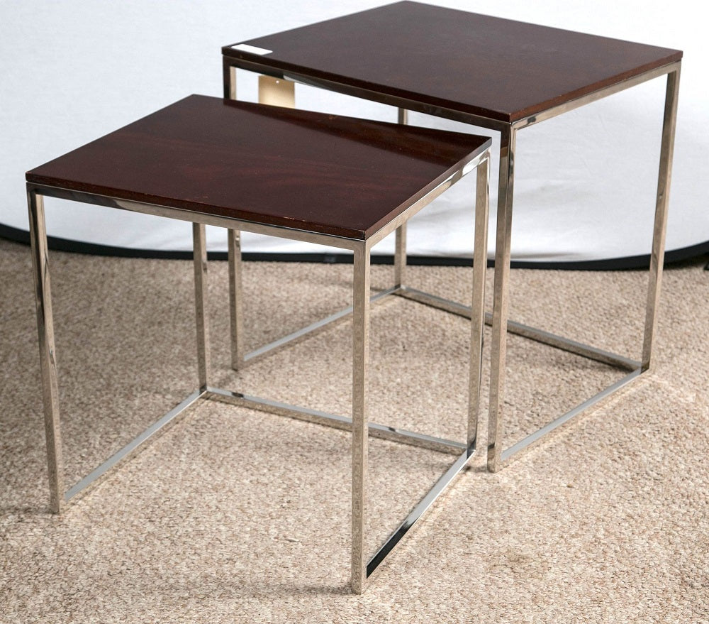 "Brook Street" Nesting Tables Cote D'Azur Finish Mahogany Polished Steel Legs