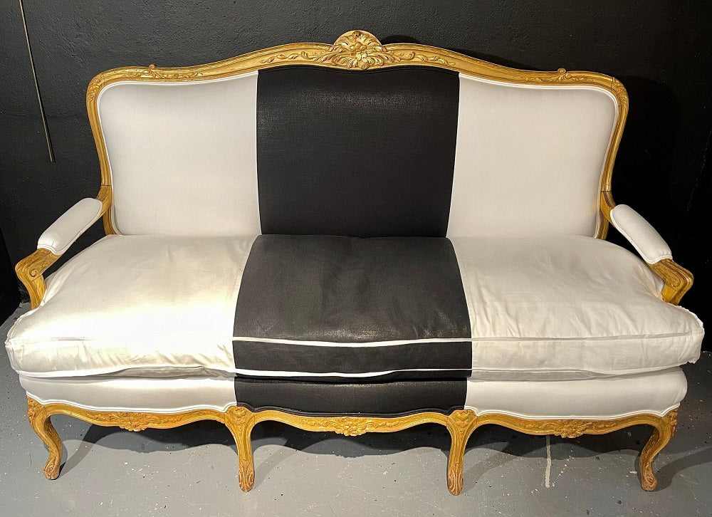 1920s French Settee, Sofa or Canape One of Two in Gilt Wood Polished Cotton