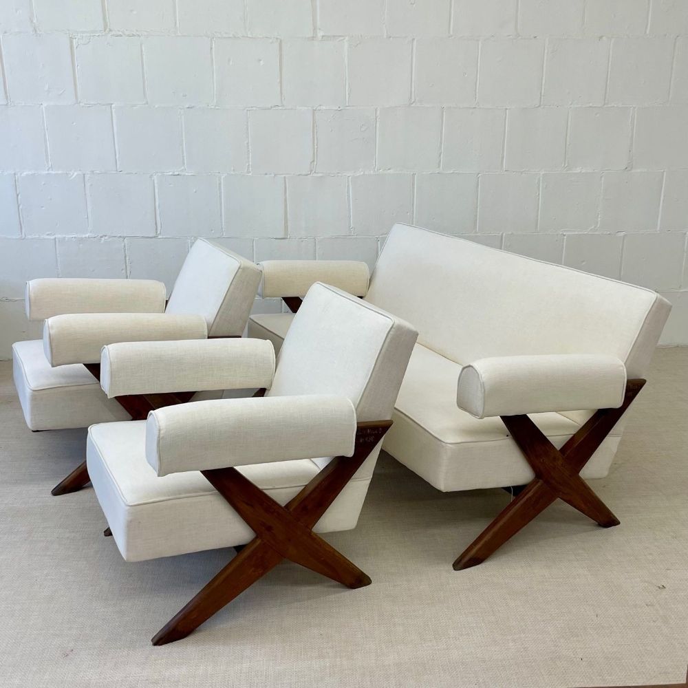 Pierre Jeanneret Upholstered X-Leg Sofa, Mid Century Modern, Chandigarh