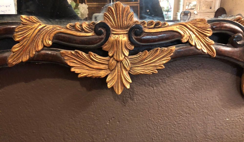 French Regency Antique Mirror of Mahogany and Gilt with Basket of Roses Design