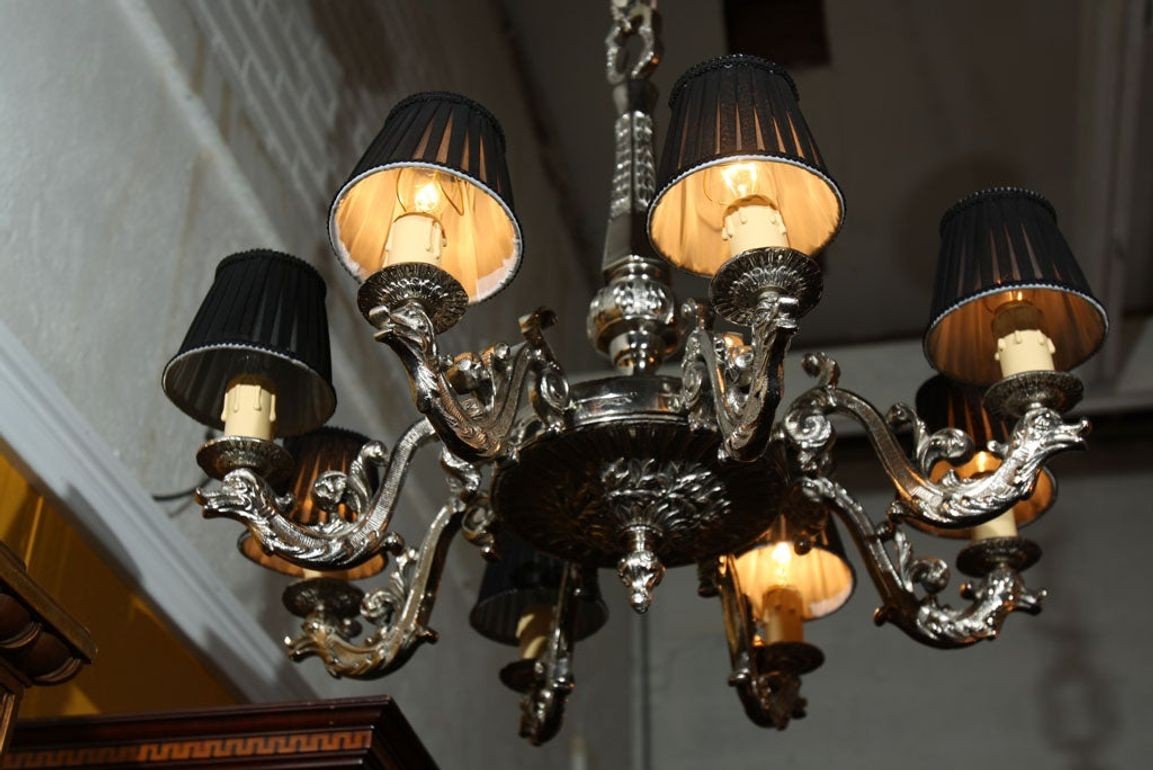 French Silver over Bronze Eight-Arm Chandelier