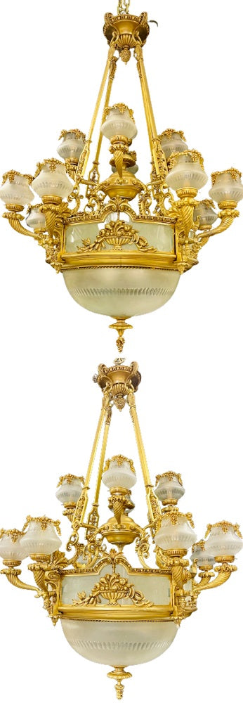 Pair of Louis XVI Style Bronze Chandeliers