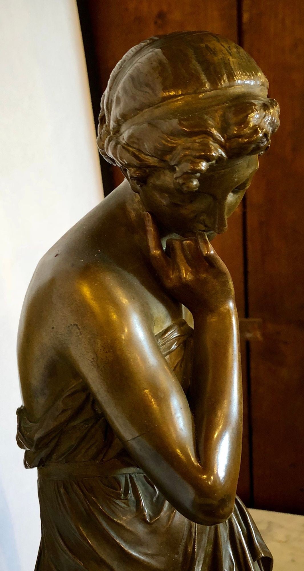 19th Century Bronze Sculpture of a Maiden in Neoclassical Form Signed E. Carlier