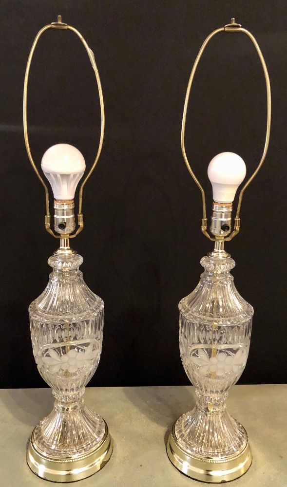 Pair of Cut Glass Lamps Having an Urn Form